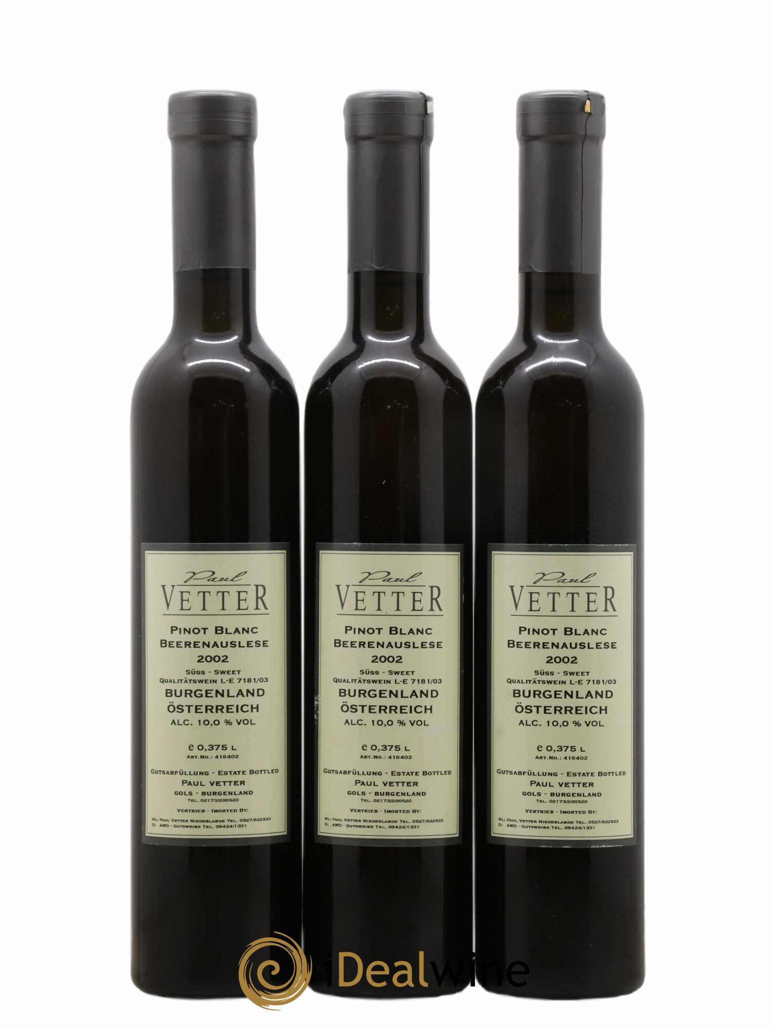 Autriche Paul Vetter Pinot Blanc Beerenauslese 2002 - Posten von 3 Demi-Flaschen - 1