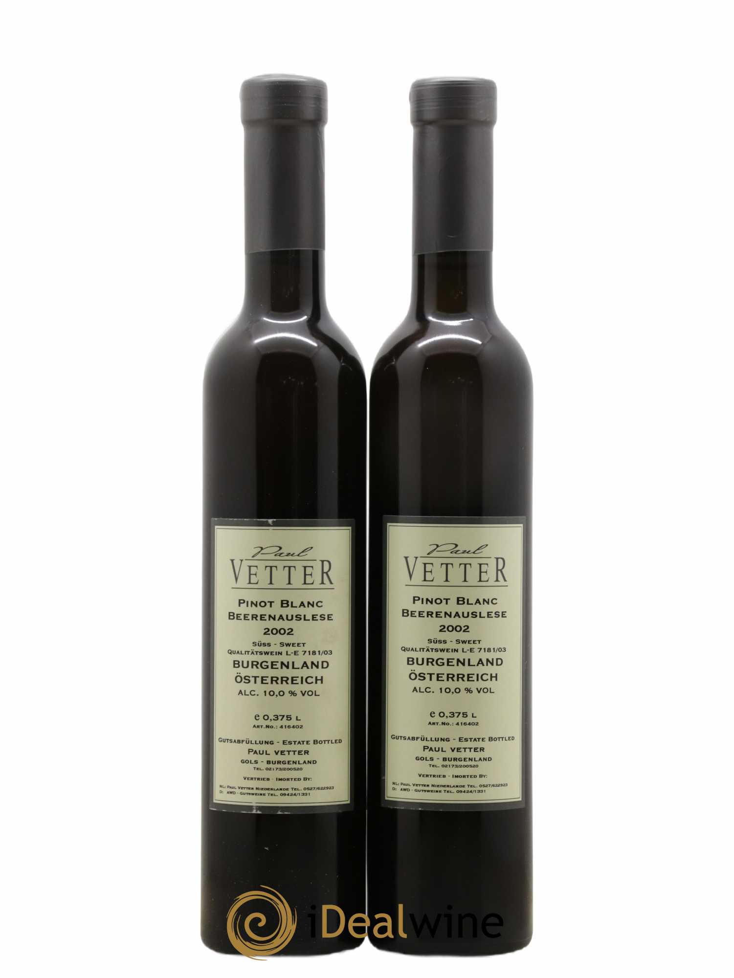 Autriche Paul Vetter Pinot Blanc Beerenauslese 2002 - Lot of 2 half-bottles - 1