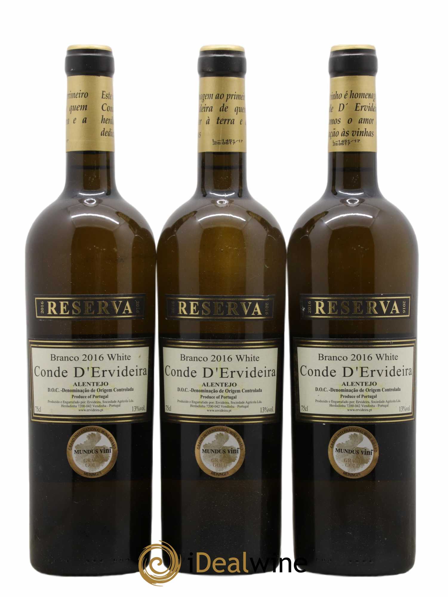 Portugal Conde D'ervideira Altenjo Branco 2016 - Posten von 3 Flaschen - 0