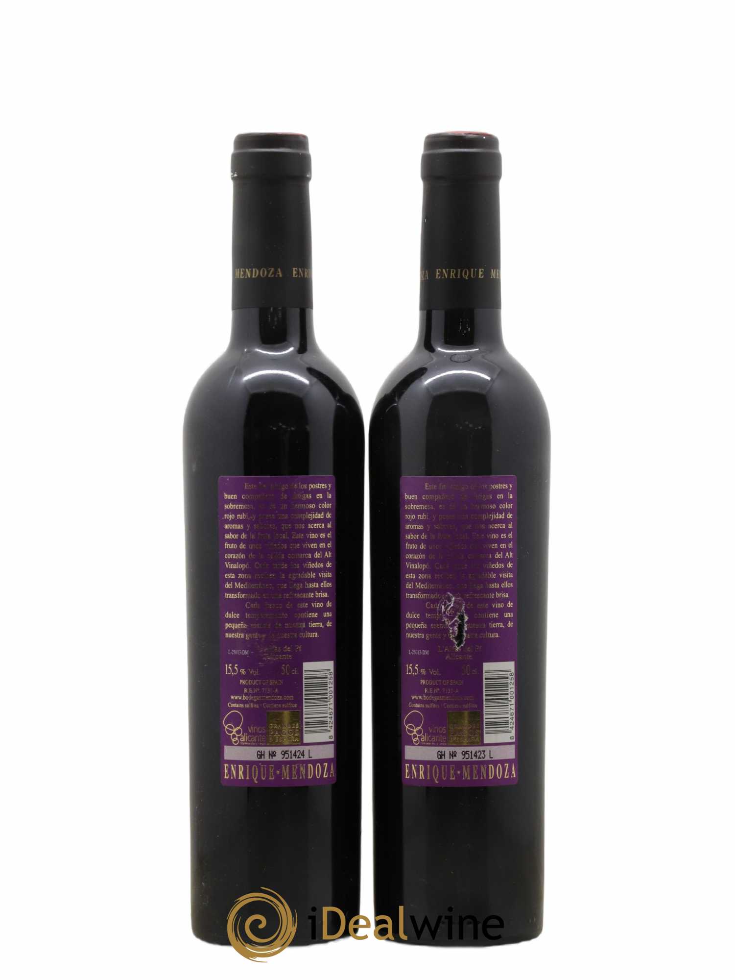 Espagne Enrique Mendozza Dolc'do Mendozza 50CL 2009 - Posten von 2 Flaschen - 1