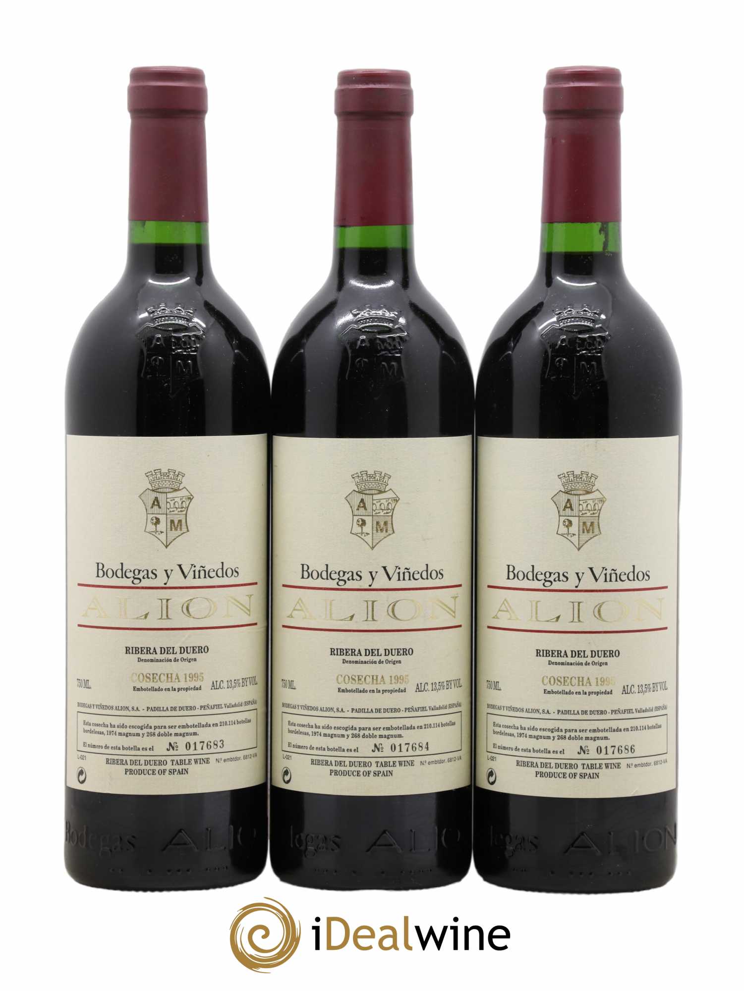 Ribera Del Duero DO Vega Sicilia Alion Famille Alvarez 1995 - Lot de 3 bouteilles - 0