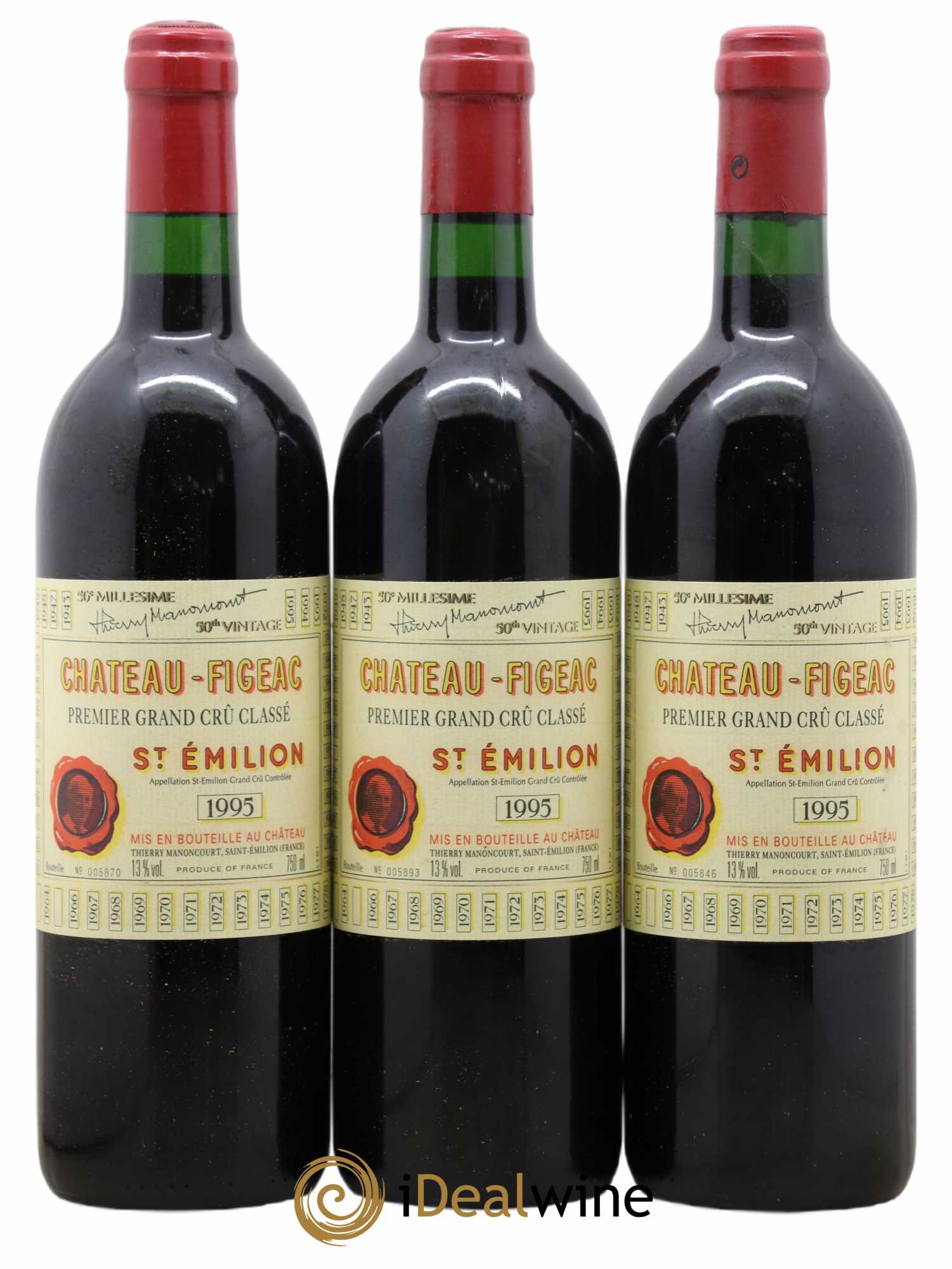 Château Figeac 1er Grand Cru Classé A 1995 - Lot de 3 bouteilles - 0