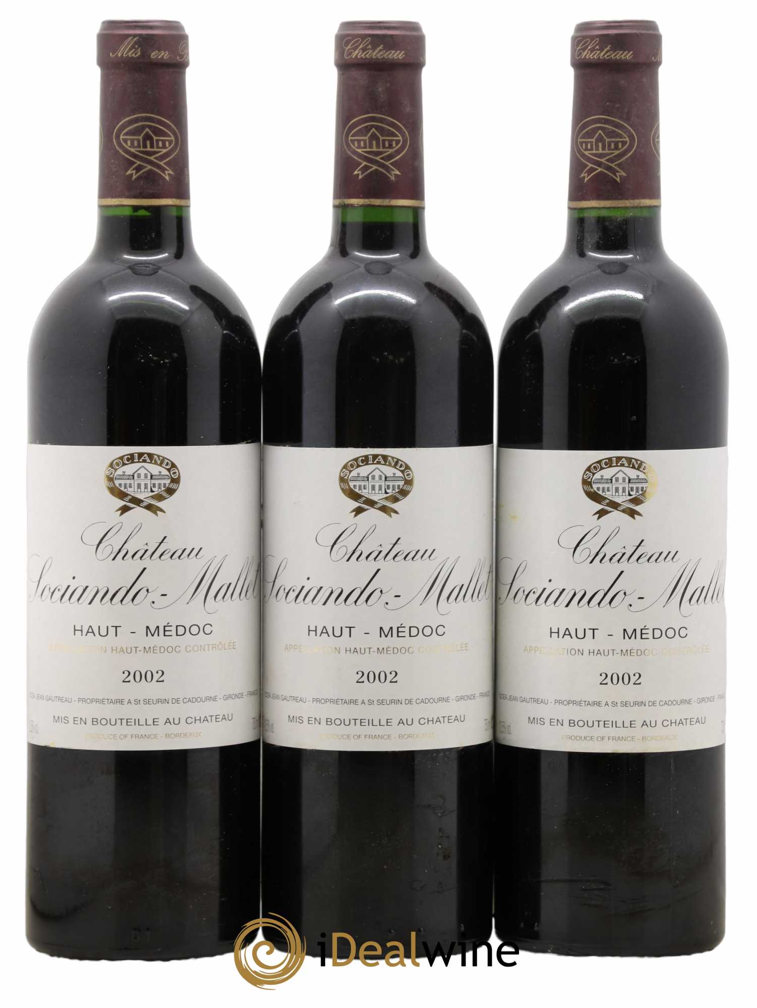 Château Sociando Mallet 2002 - Lot de 3 bouteilles - 0