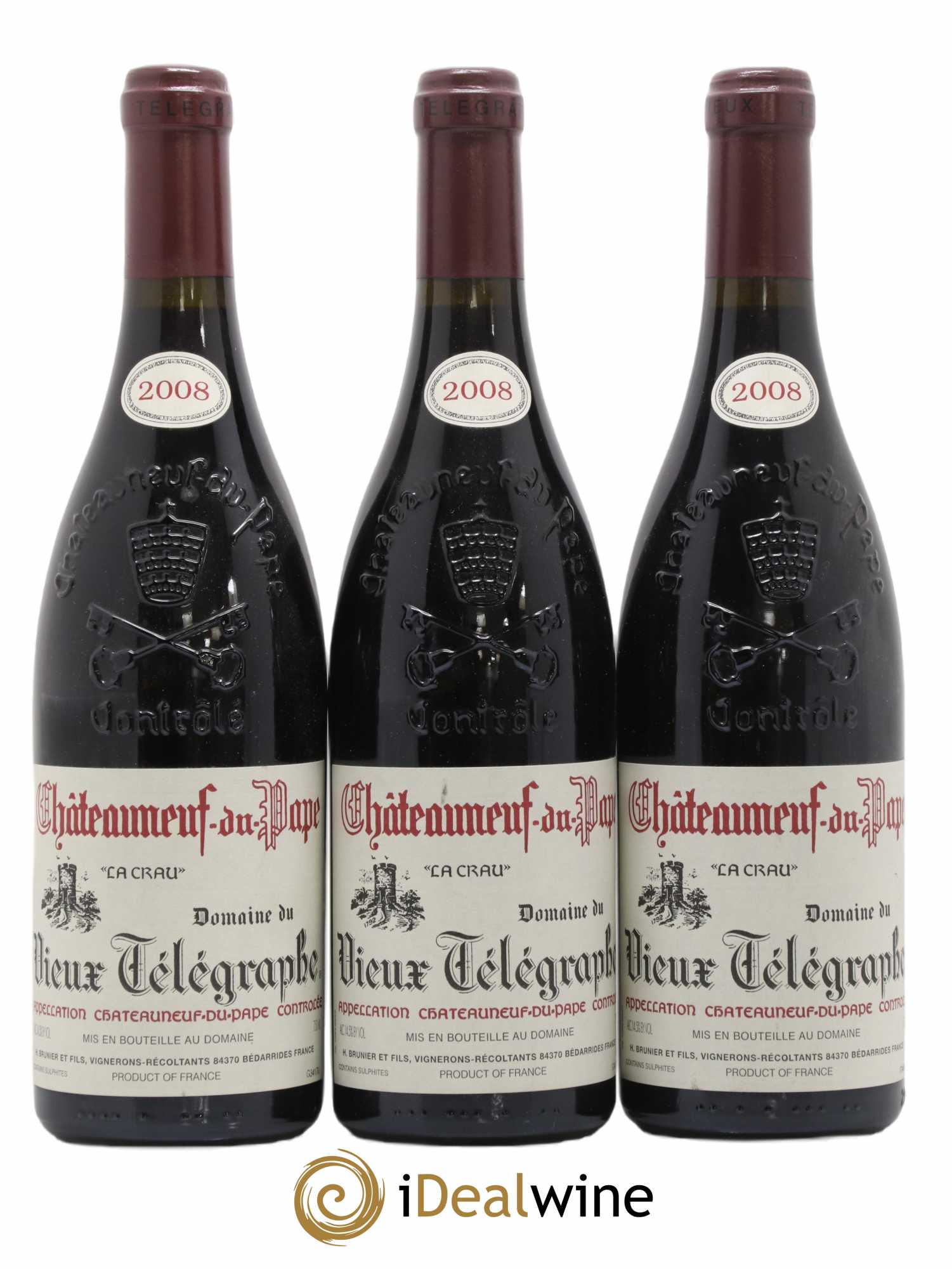 Châteauneuf-du-Pape Vieux Télégraphe (Domaine du) Vignobles Brunier 2008 - Lot de 3 bouteilles - 0