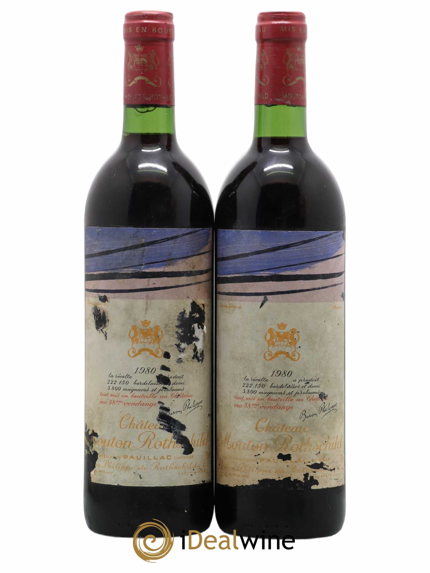Château Mouton Rothschild 1er Grand Cru Classé 1980 - Lot de 2 bouteilles - 0