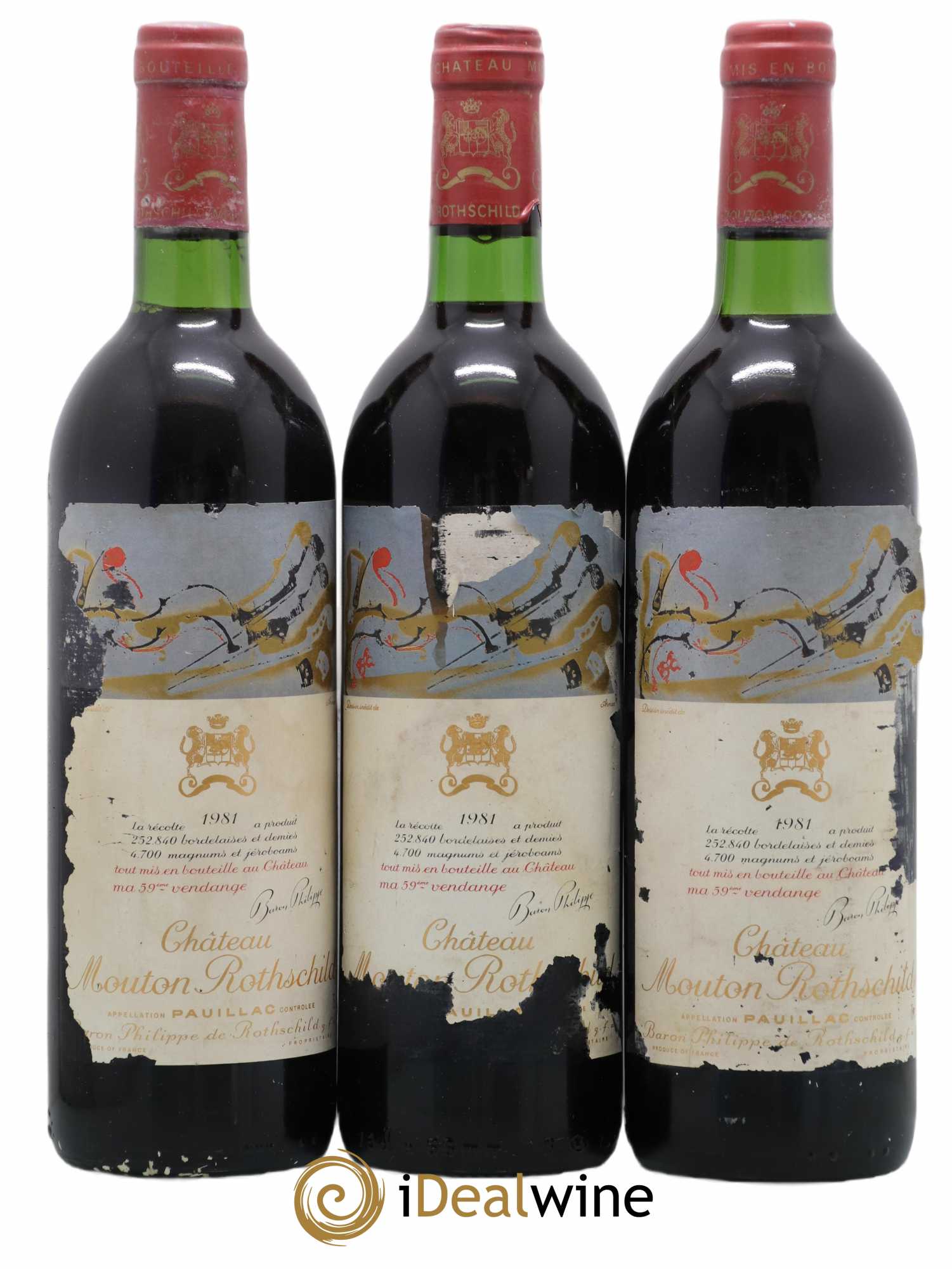 Château Mouton Rothschild 1er Grand Cru Classé 1981 - Lot de 3 bouteilles - 0
