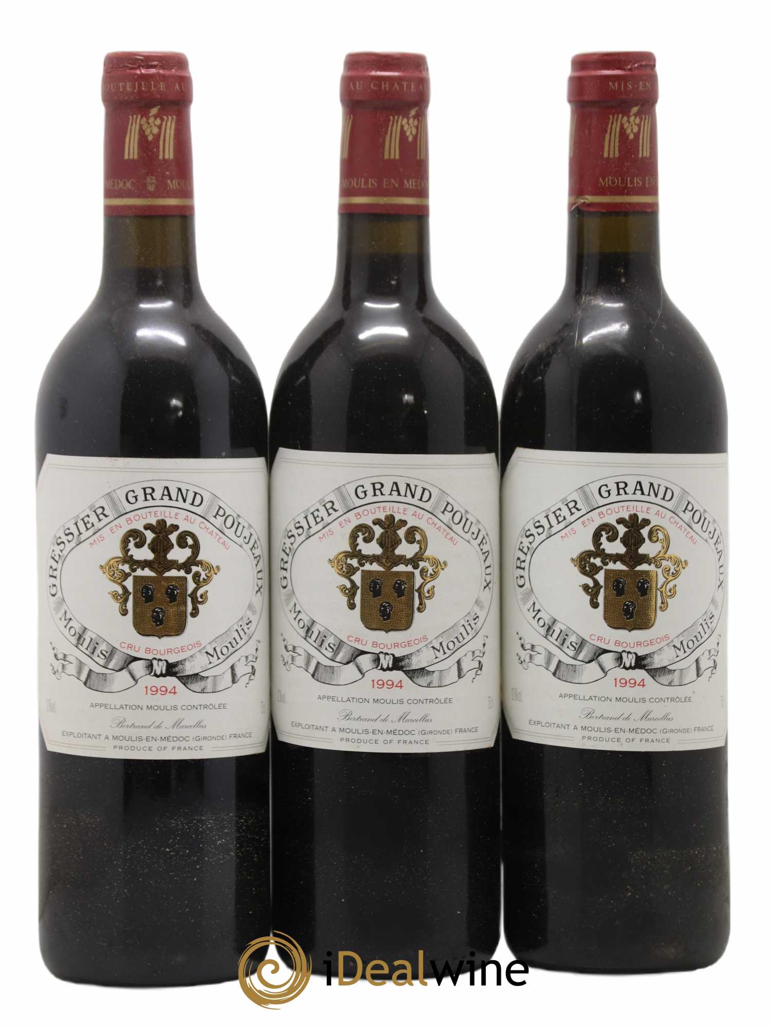 Château Gressier Grand Poujeaux Cru Bourgeois 1994 - Lot de 3 bouteilles - 0