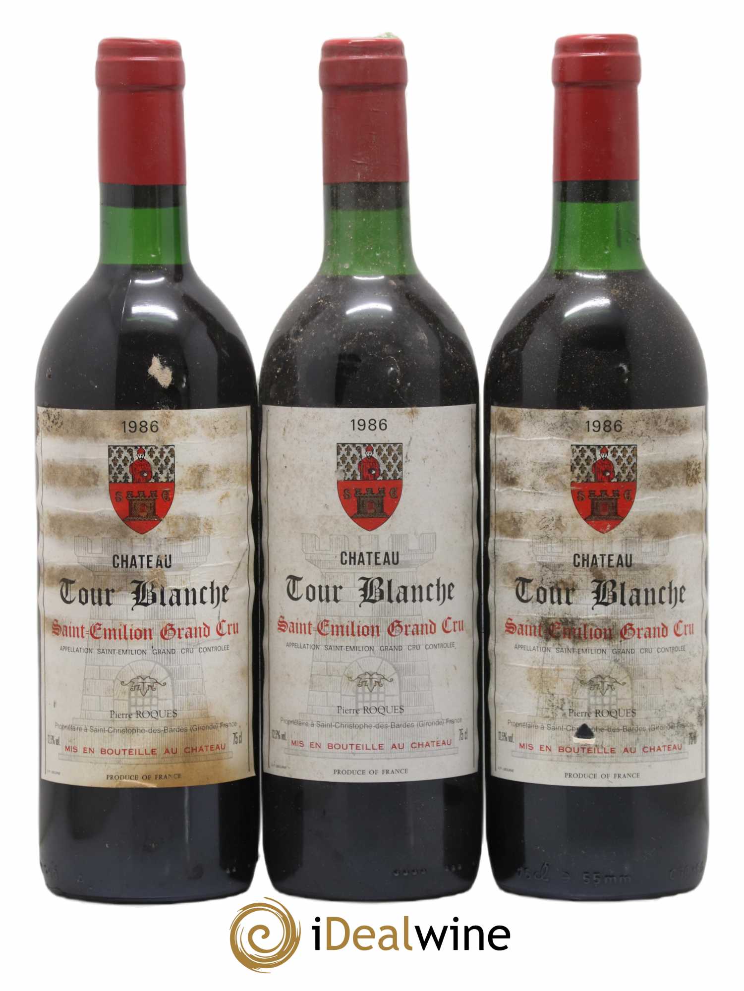 Saint-Émilion Grand Cru Chateau Tour Blanche 1986 - Lot de 3 bouteilles - 0