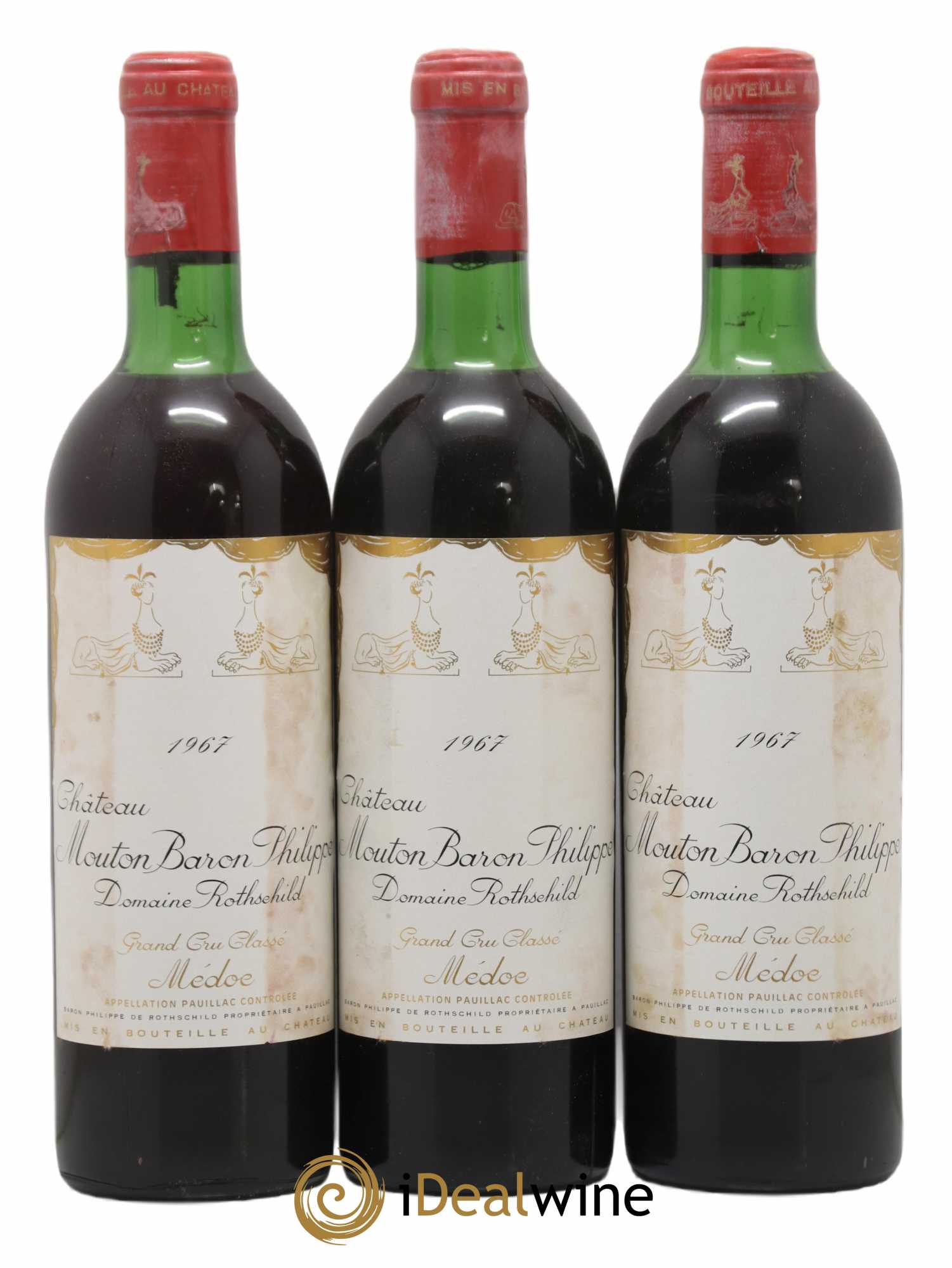 Château d' Armailhac - Mouton Baron(ne) Philippe 5ème Grand Cru Classé 1967 - Lot de 3 bouteilles - 0