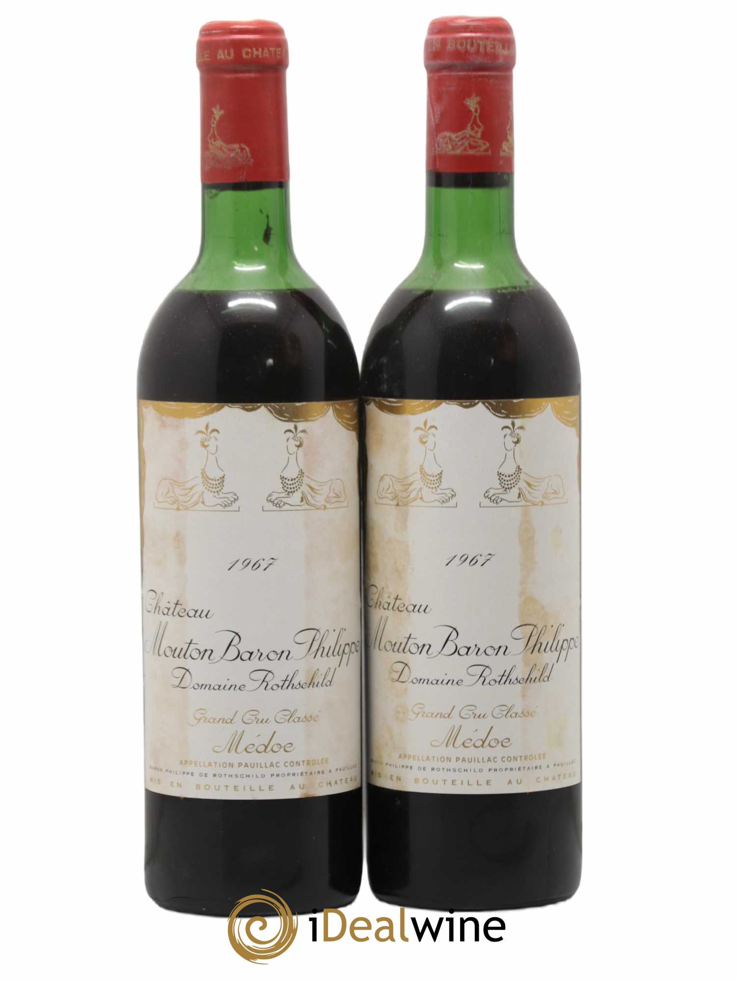 Château d' Armailhac - Mouton Baron(ne) Philippe 5ème Grand Cru Classé 1967 - Lot de 2 bouteilles - 0