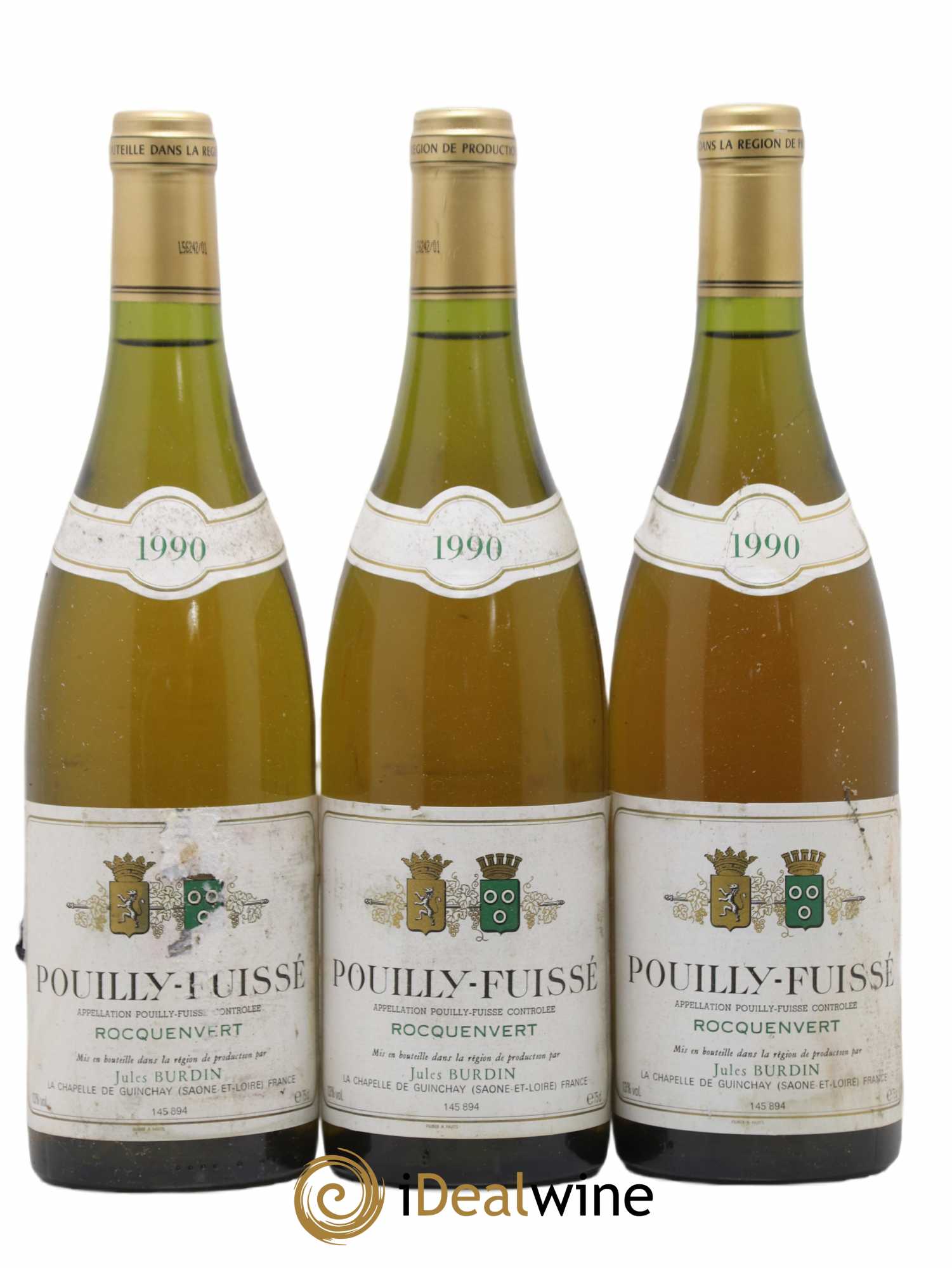 Pouilly-Fuissé Rocquenvert Domaine Jean Burdin 1990 - Posten von 3 Flaschen - 0