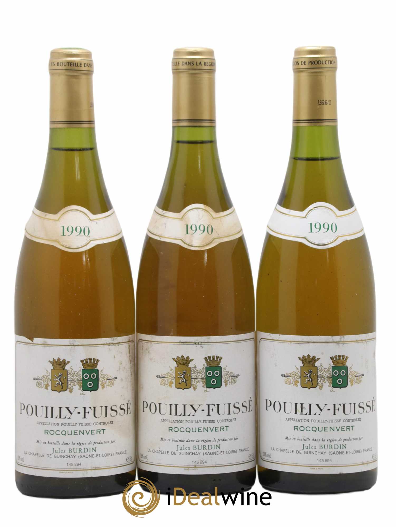 Pouilly-Fuissé Rocquenvert Domaine Jean Burdin 1990 - Posten von 3 Flaschen - 0