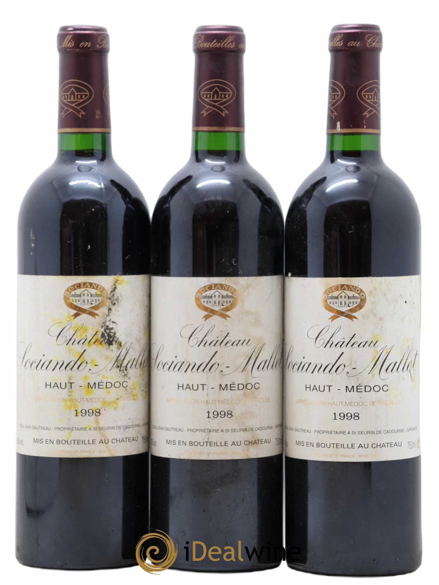 Château Sociando Mallet 1998 - Lot de 3 bouteilles - 0