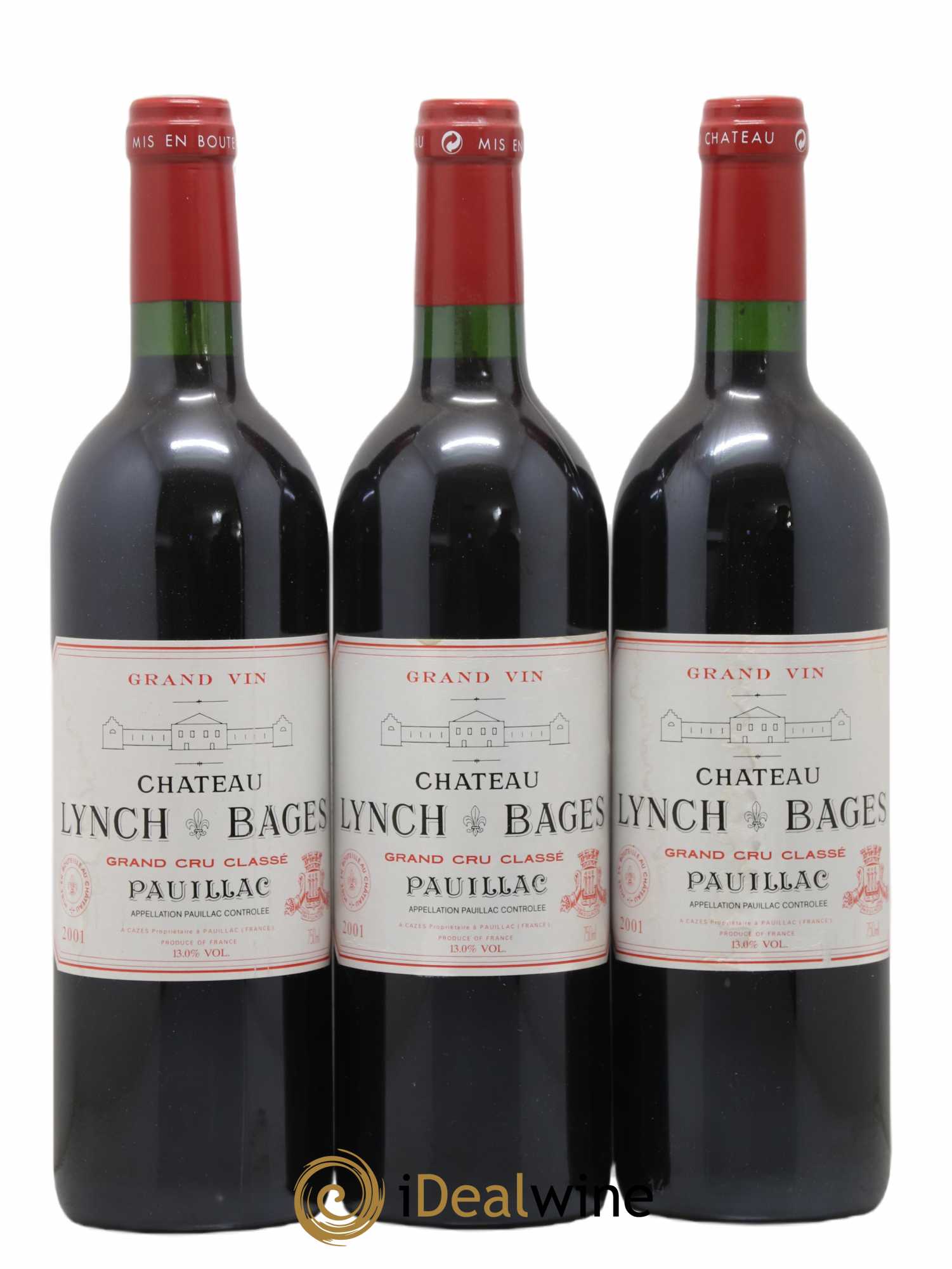 Château Lynch Bages 5ème Grand Cru Classé 2001 - Lot de 3 bouteilles - 0