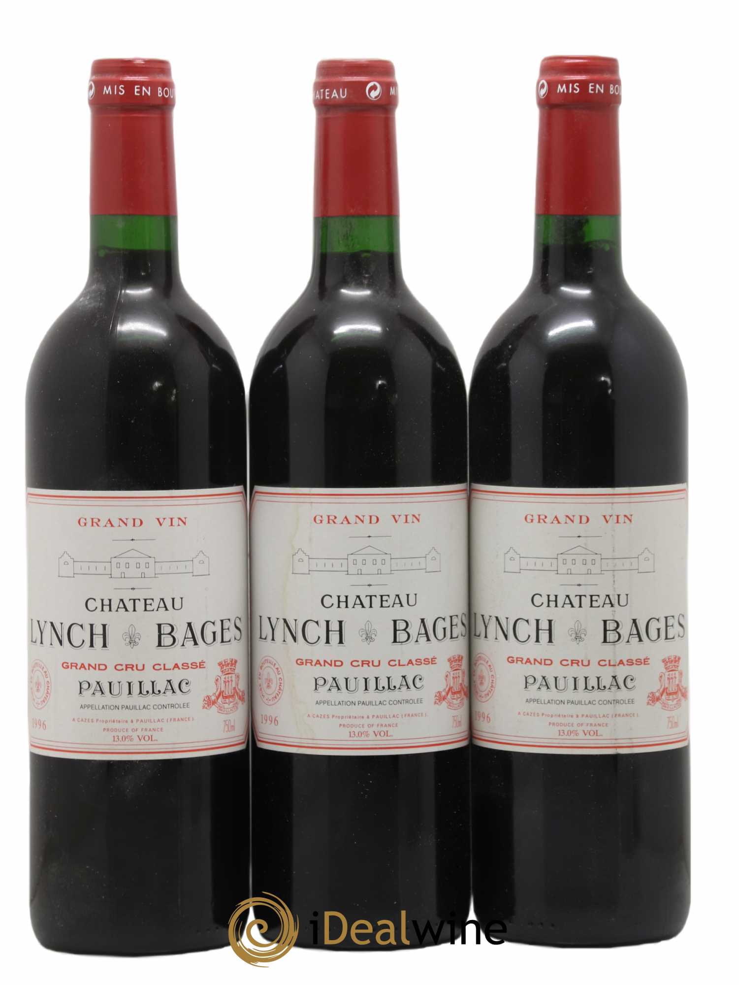 Château Lynch Bages 5ème Grand Cru Classé 1996 - Lot de 3 bouteilles - 0