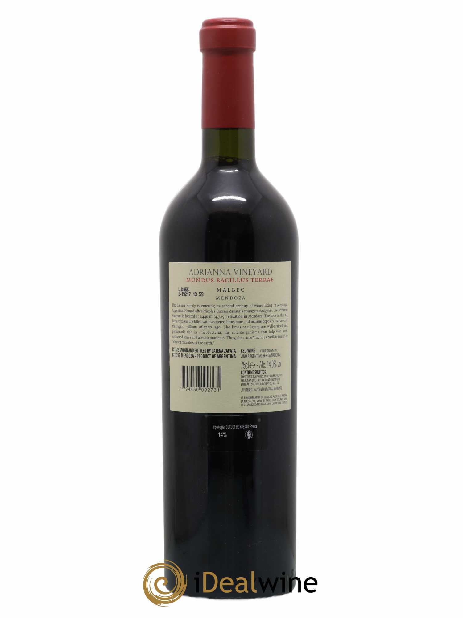 Mendoza Adrianna Vineyard Mundus Bacillus Terrrae Catena Zapata 2016 - Posten von 1 Flasche - 1