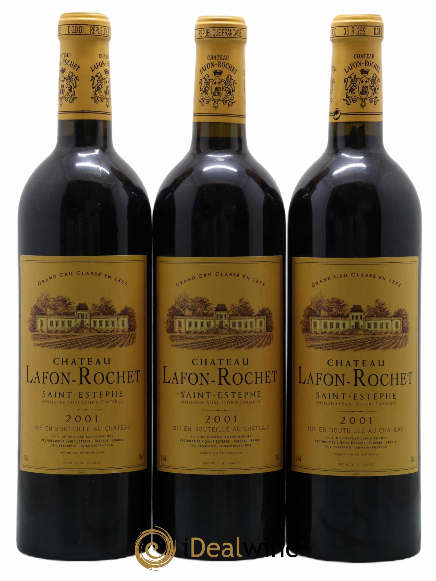 Château Lafon Rochet 4ème Grand Cru Classé 2001 - Lot de 3 bouteilles - 0