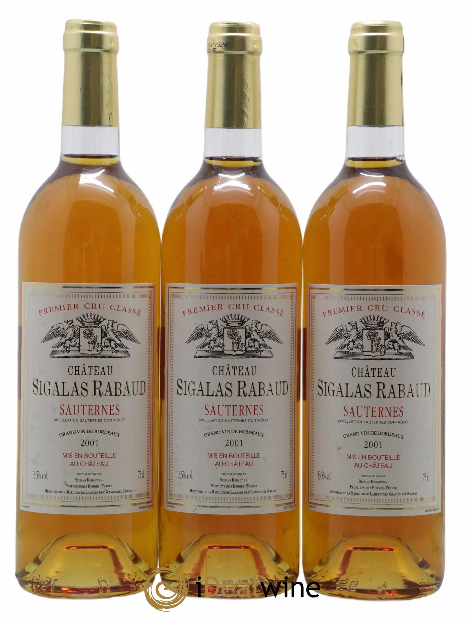 Château Sigalas Rabaud 1er Grand Cru Classé 2001 - Lotto di 3 bottiglie - 0