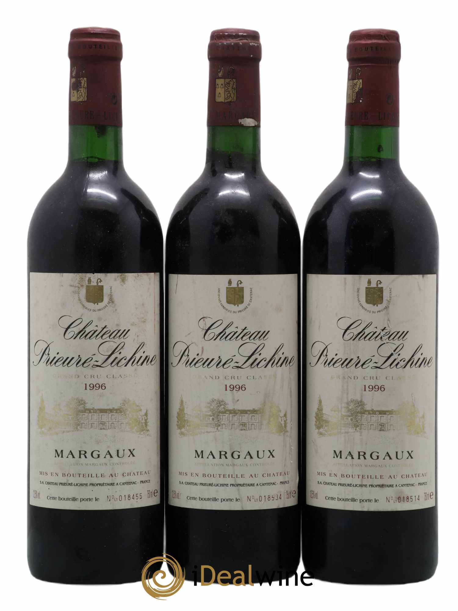 Château Prieuré Lichine 4ème Grand Cru Classé 1996 - Lot de 3 bouteilles - 0