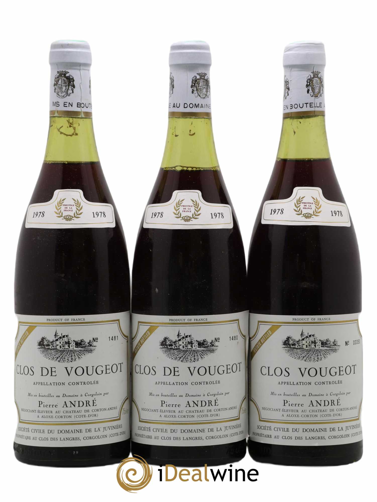 Clos de Vougeot Grand Cru Pierre André 1978 - Lot de 3 bouteilles - 0