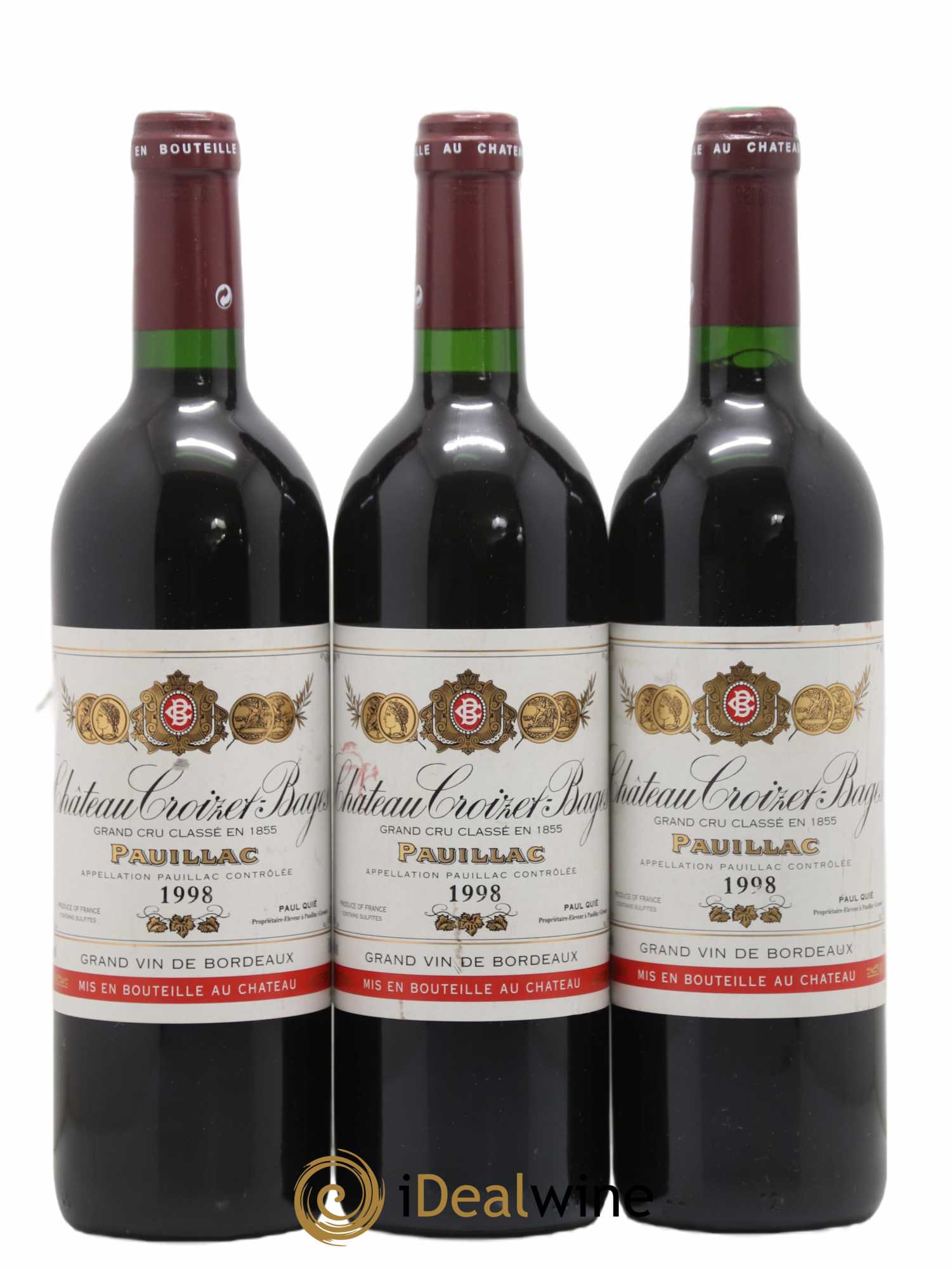 Château Croizet Bages 5ème Grand Cru Classé 1998 - Lot de 3 bouteilles - 0