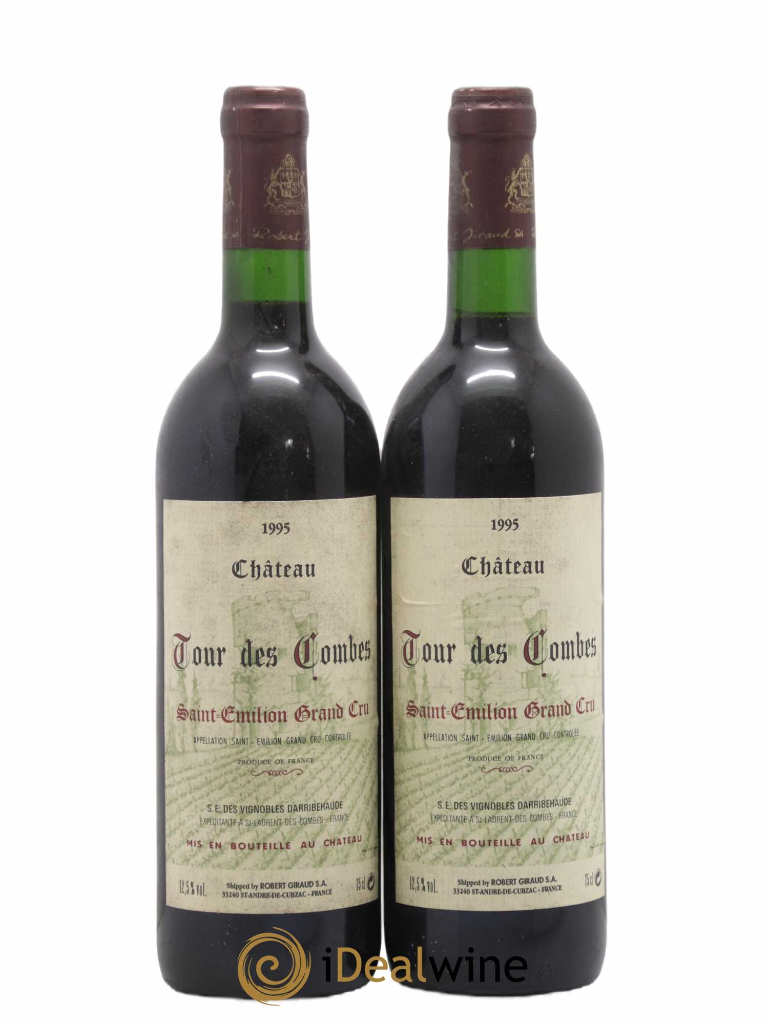 Saint-Émilion Grand Cru Château Tour des Combes 1995 - Lot de 2 bouteilles - 0