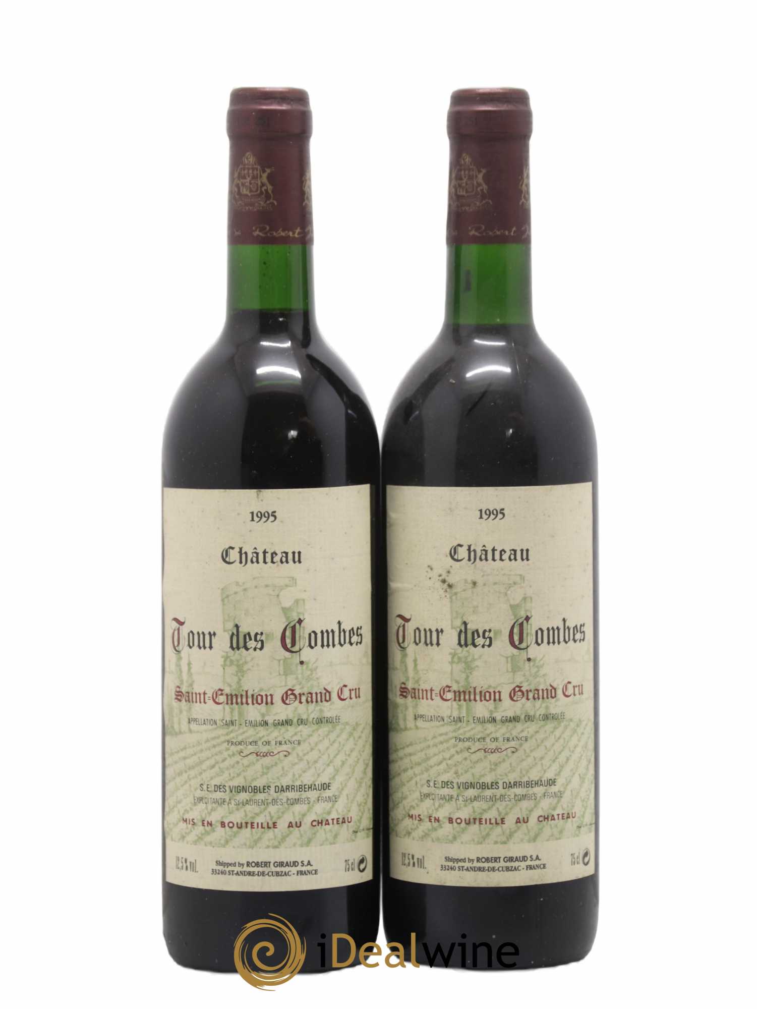 Saint-Émilion Grand Cru Château Tour des Combes 1995 - Lot de 2 bouteilles - 0