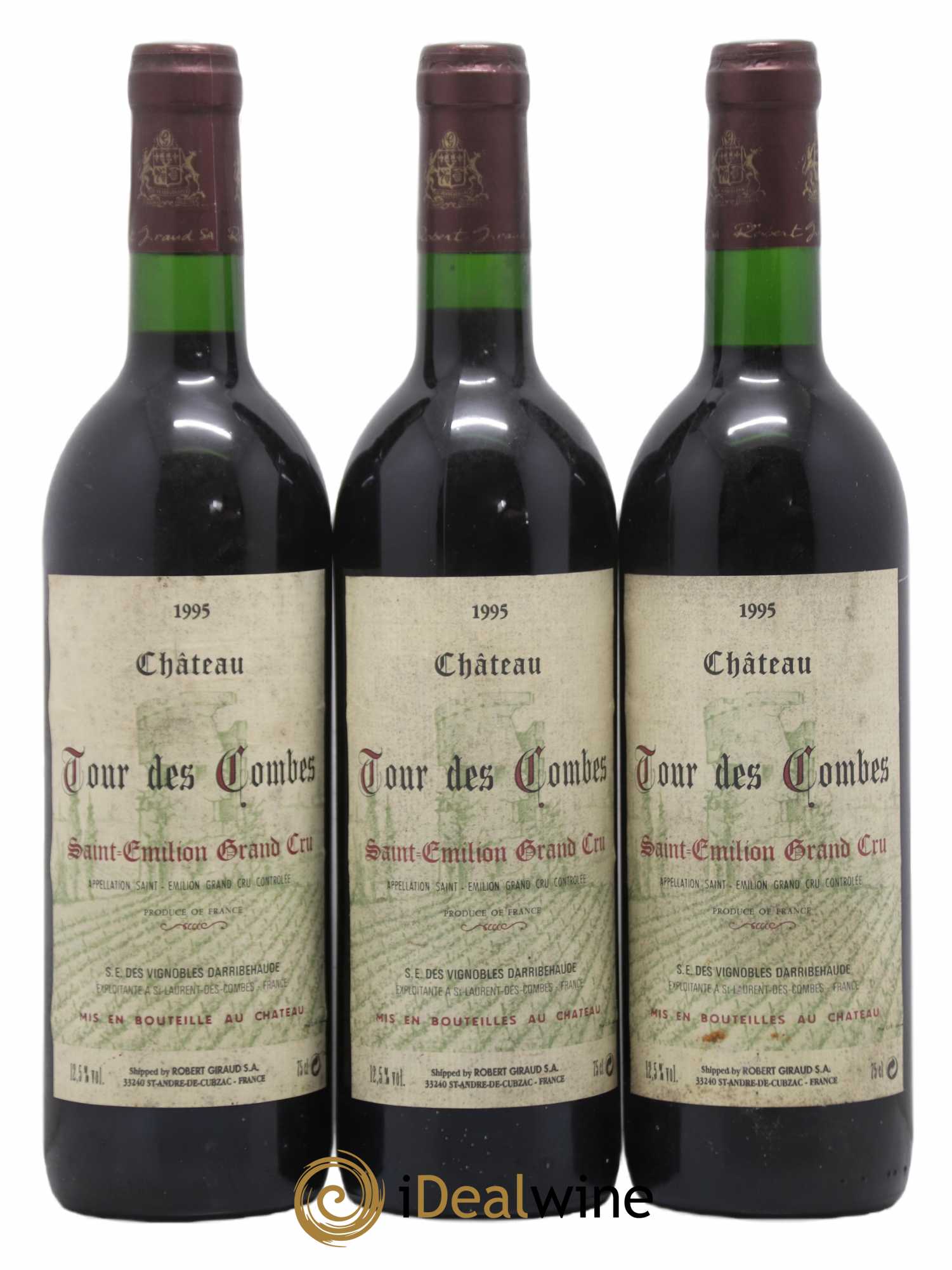 Saint-Émilion Grand Cru Château Tour des Combes 1995 - Lot de 3 bouteilles - 0