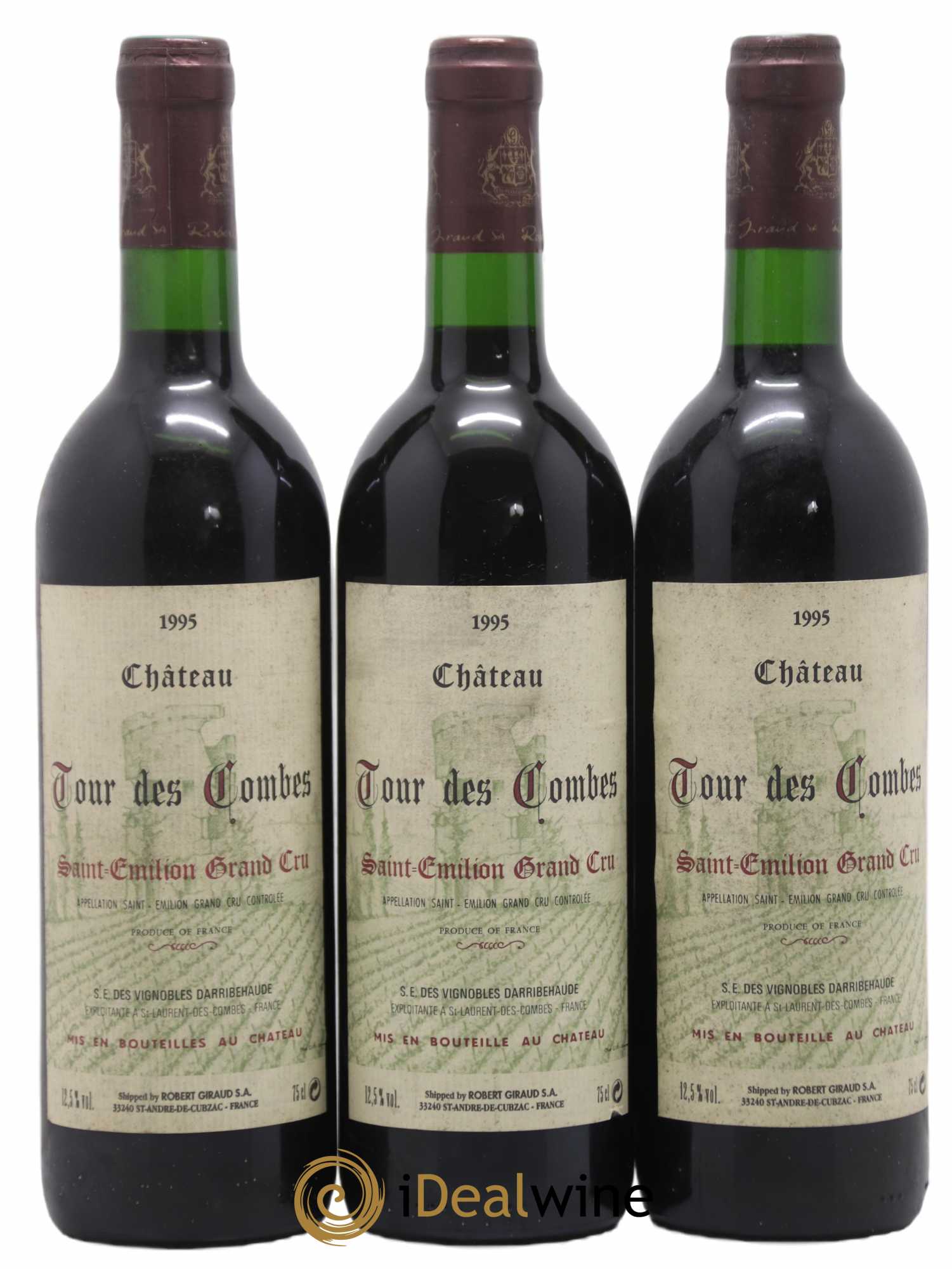 Saint-Émilion Grand Cru Château Tour des Combes 1995 - Lot de 3 bouteilles - 0
