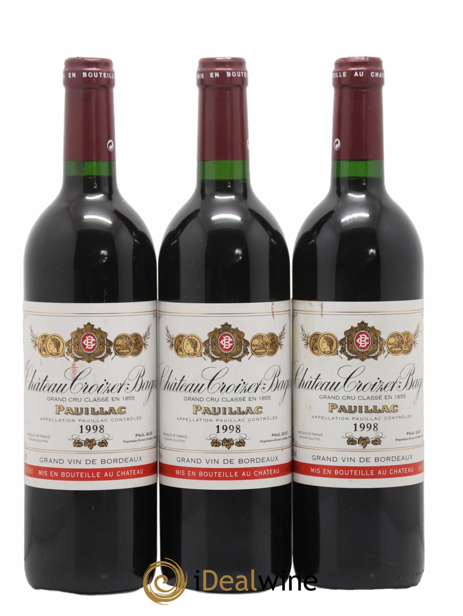 Château Croizet Bages 5ème Grand Cru Classé 1998 - Lot de 3 bouteilles - 0