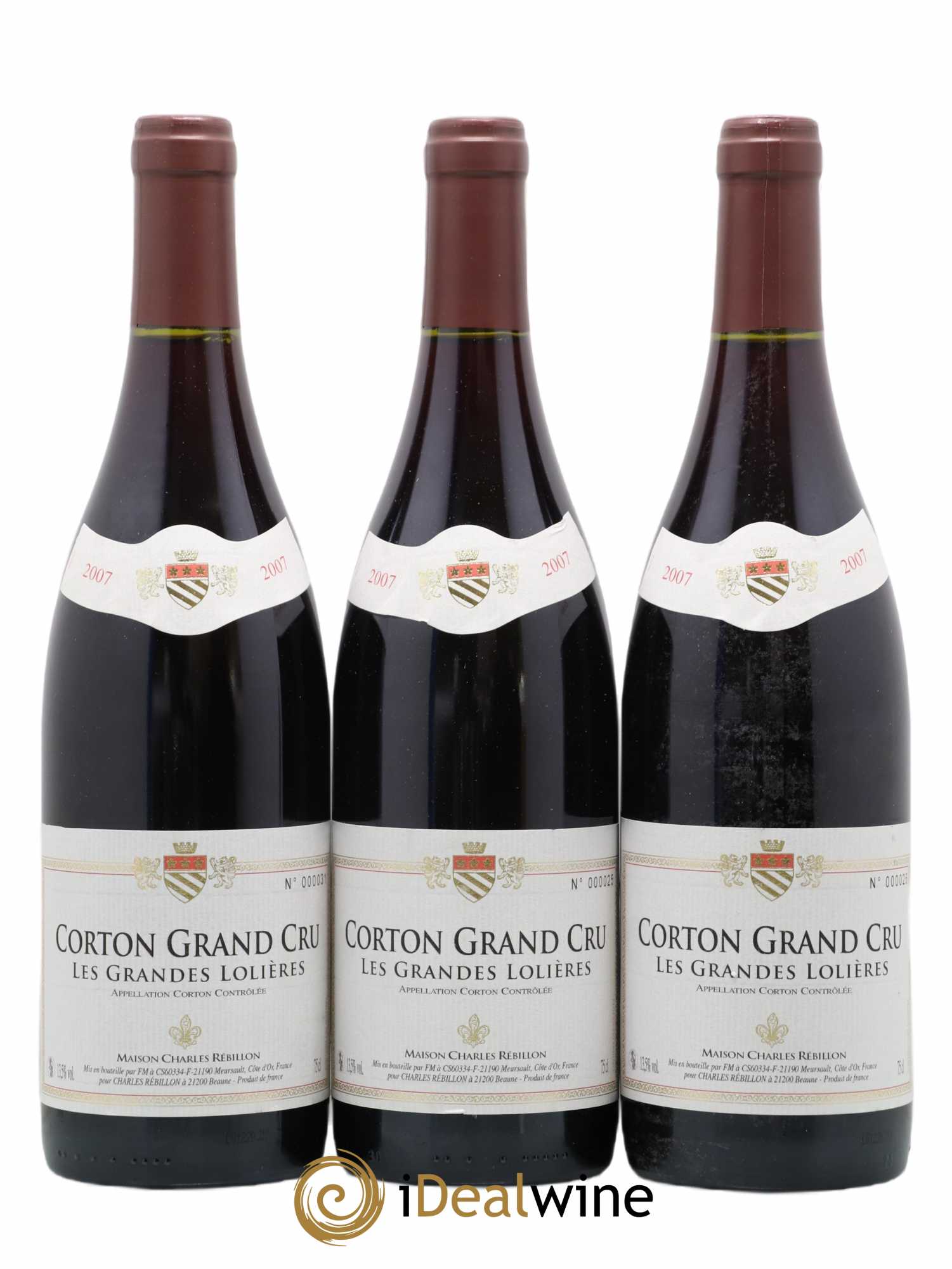 Corton Grand Cru Les Grandes Lolières Charles Rebillon (sans prix de réserve) 2007 - Posten von 3 Flaschen - 0