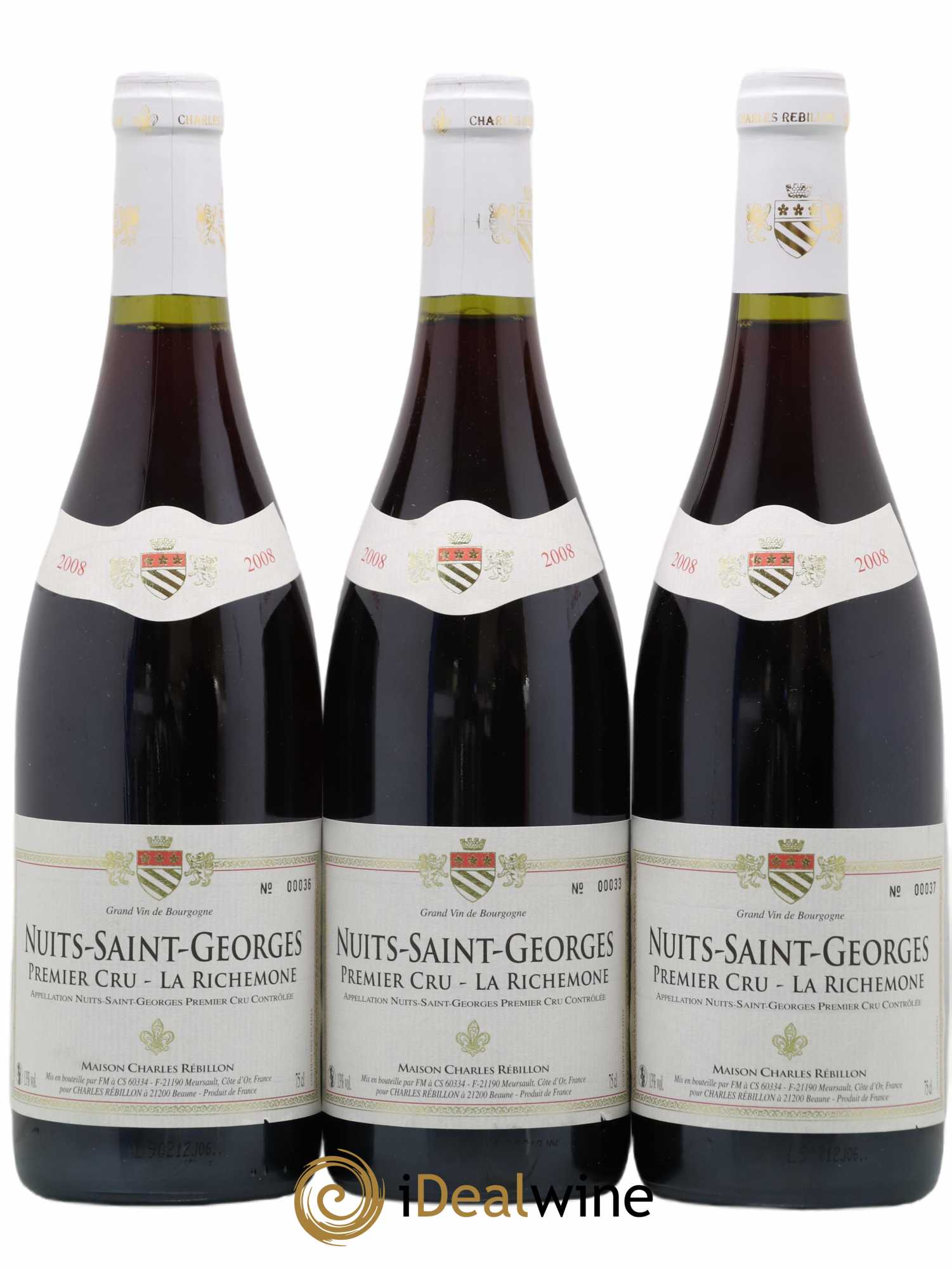 Nuits-Saint-Georges 1er Cru La Richemone Charles Rebillon (sans prix de réserve) 2008 - Lot de 3 bouteilles - 0