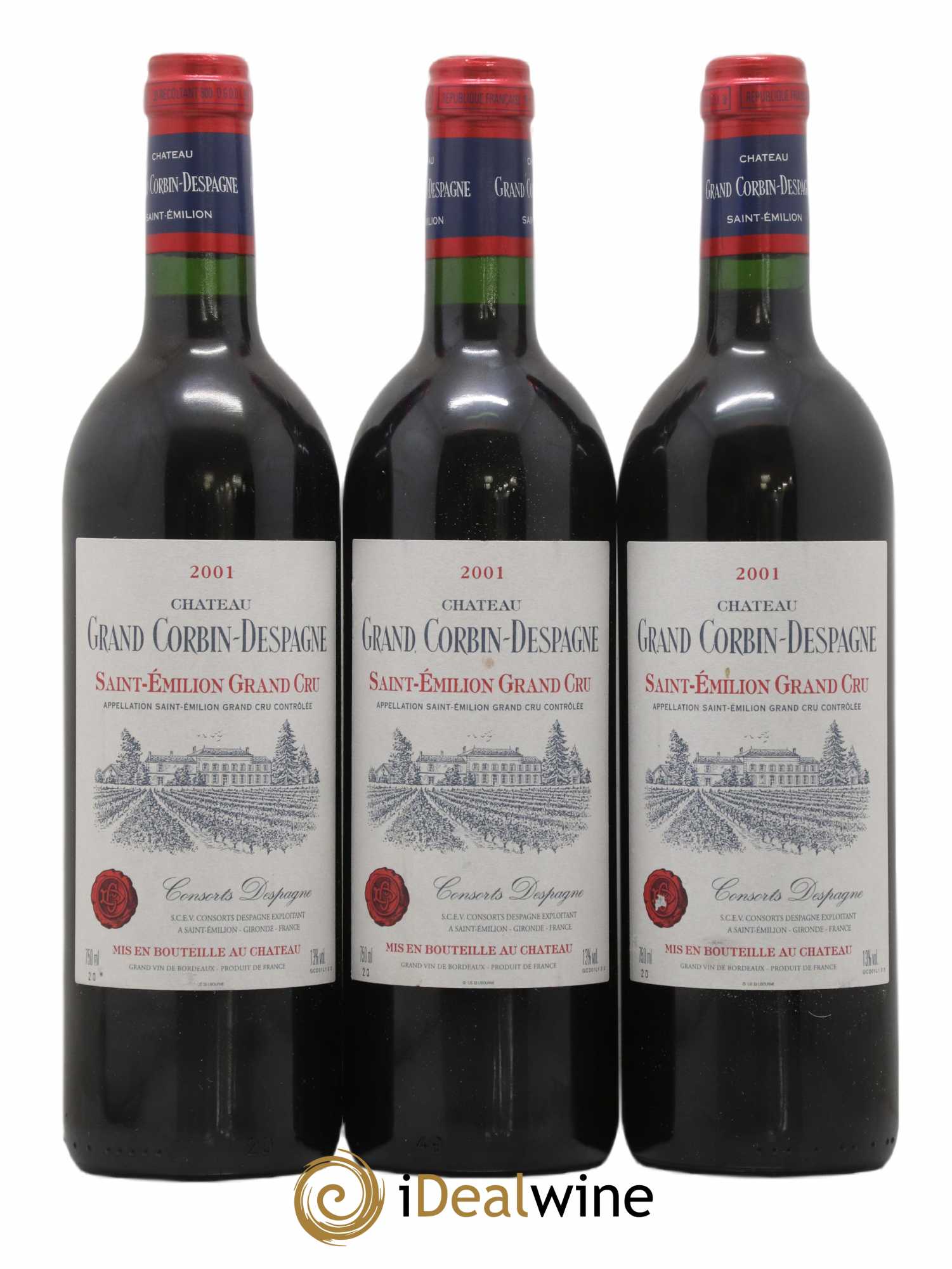 Château Grand Corbin Despagne Grand Cru Classé 2001 - Lot de 3 bouteilles - 0