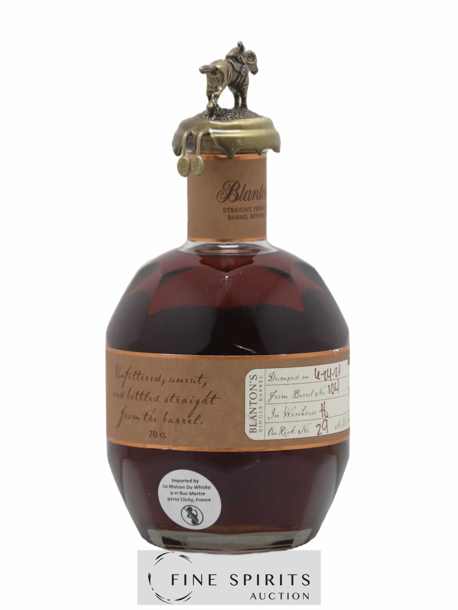 Blanton's Of. Warehouse H - Single Barrel n°104 - dumped 2021 - Lot de 1 bouteille - 1