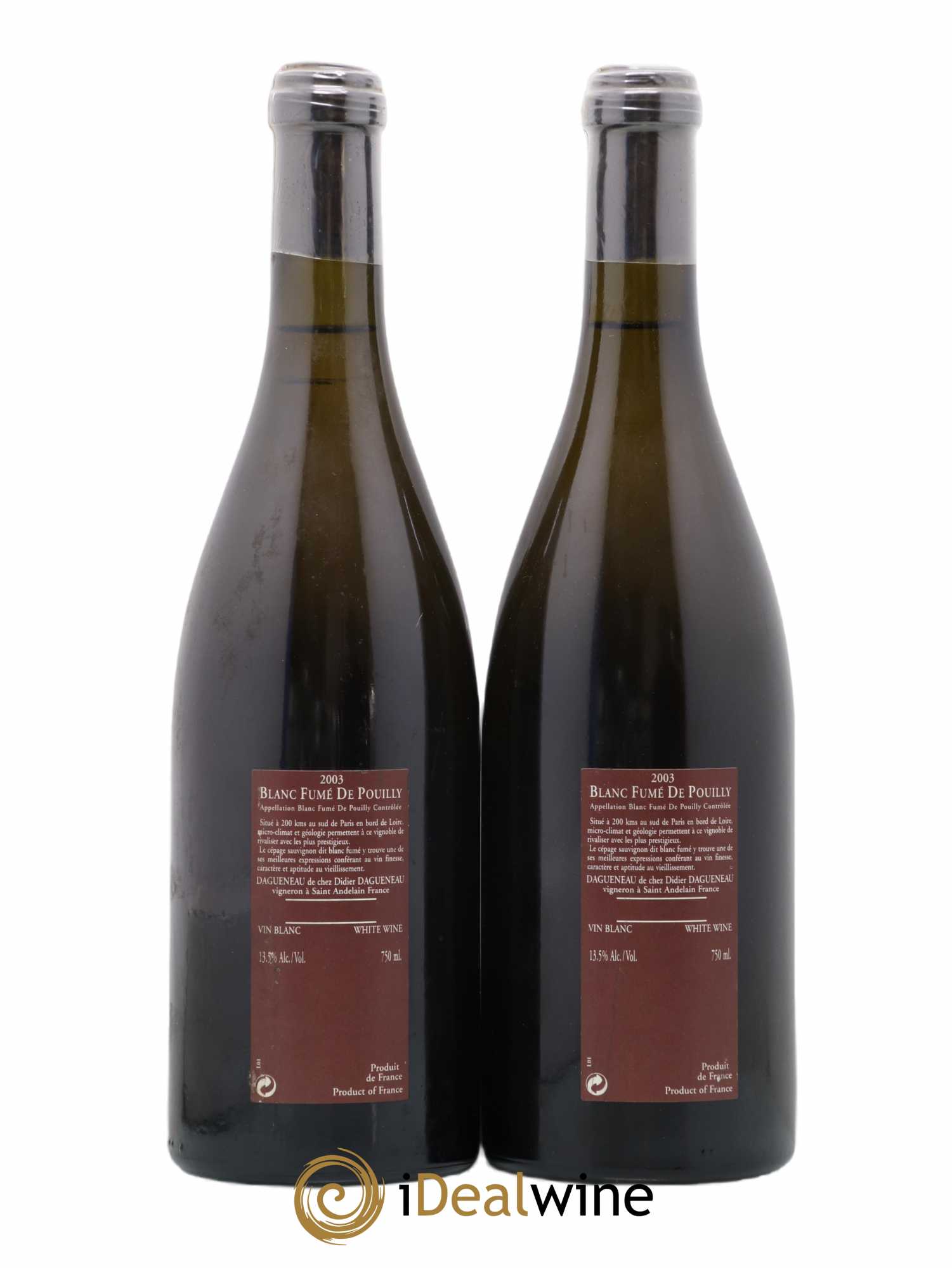 Vin de France (anciennement Pouilly-Fumé) Pur Sang Dagueneau (Domaine Didier - Louis-Benjamin) 2003 - Lot de 2 bouteilles - 1
