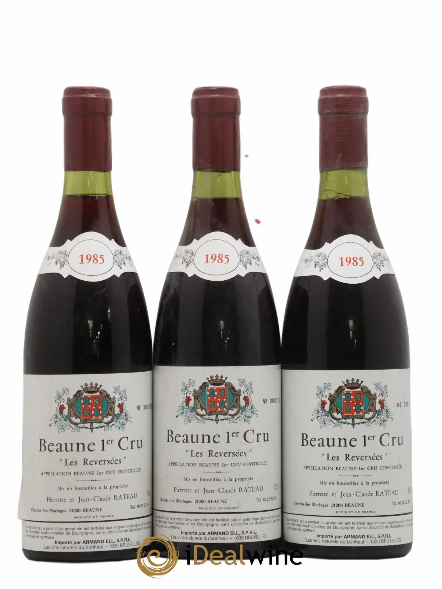 Beaune 1er Cru Les Reversées Jean Claude Rateau 1985 - Lot de 3 bouteilles - 0