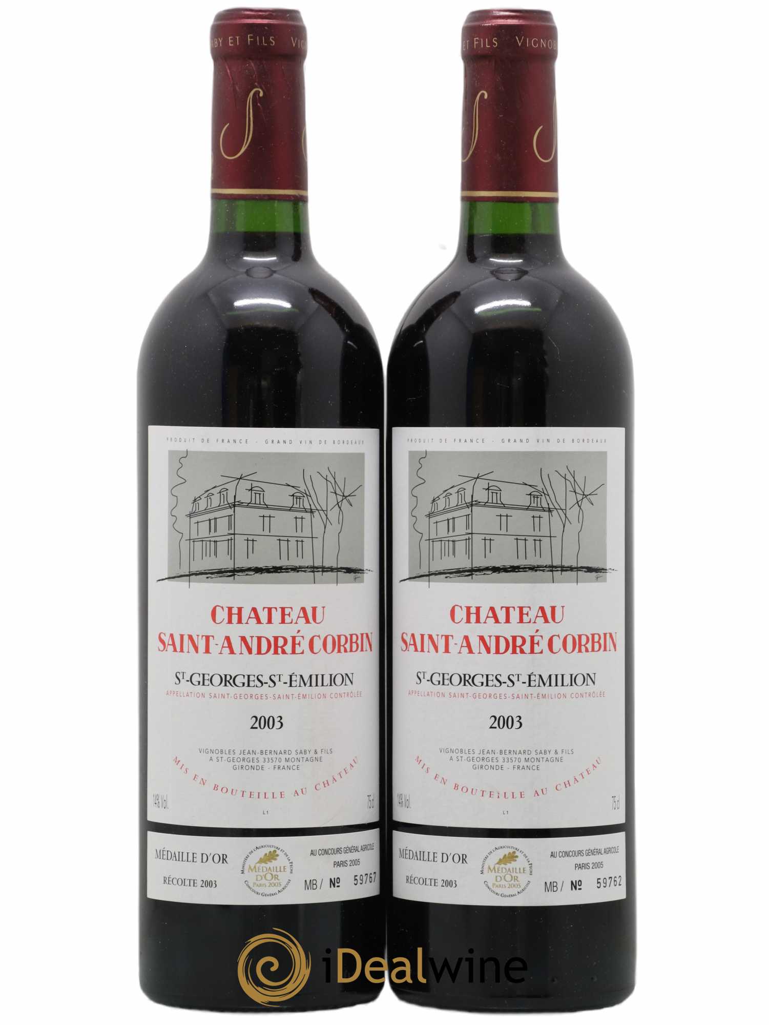 Saint-Georges-Saint-Émilion Saint André Corbin 2003 - Lot de 2 bouteilles - 0