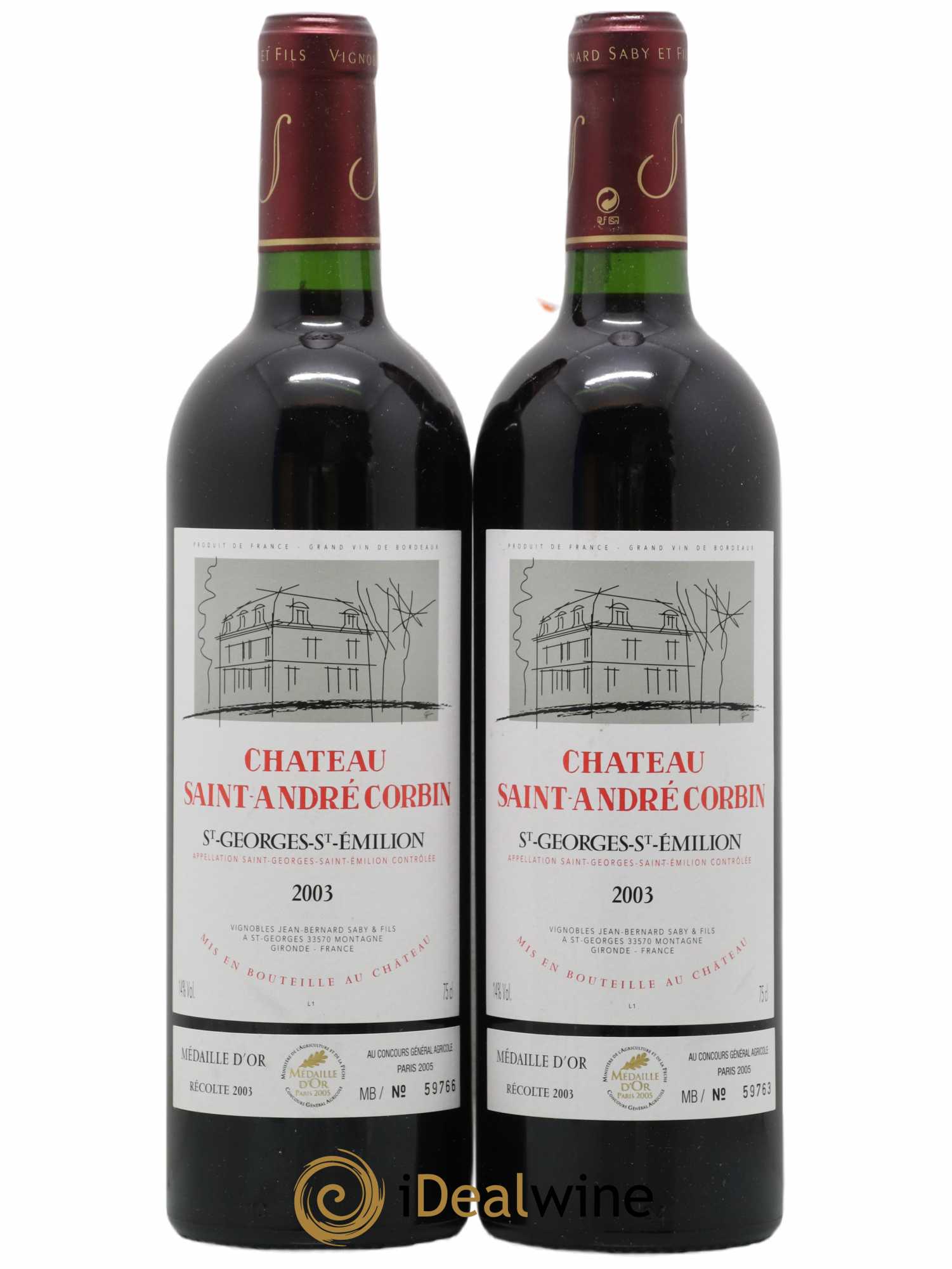 Saint-Georges-Saint-Émilion Saint André Corbin 2003 - Lot de 2 bouteilles - 0