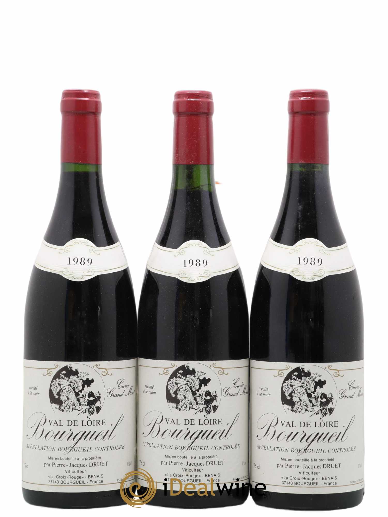 Bourgueil Grand Mont Pierre Jacques Druet 1989 - Lot de 3 bouteilles - 0