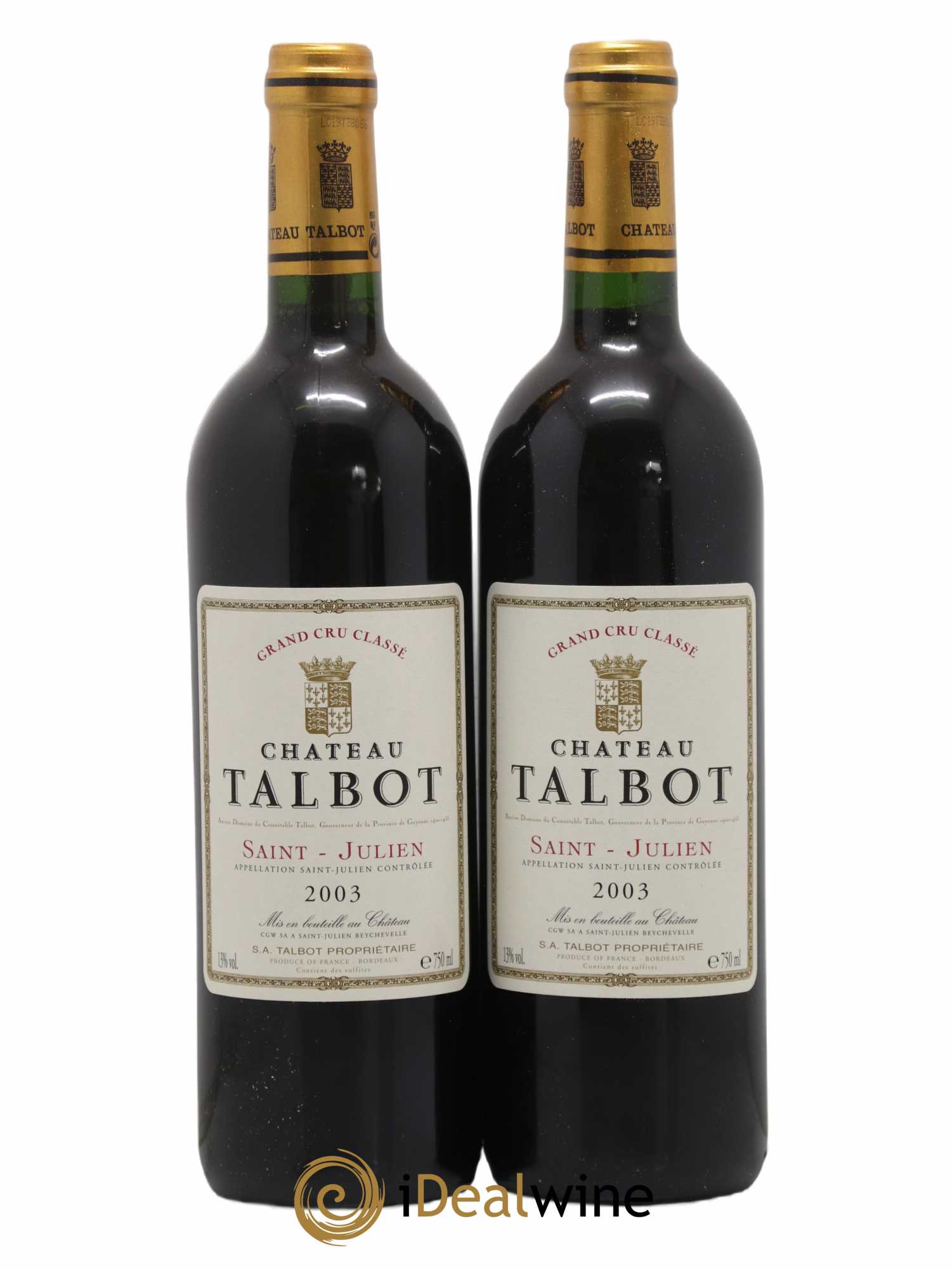 Château Talbot 4ème Grand Cru Classé 2003 - Lot of 2 bottles - 0