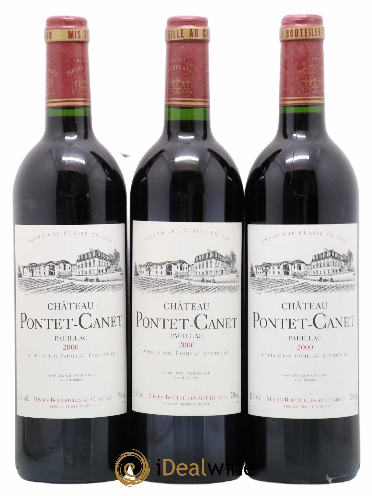 Château Pontet Canet 5ème Grand Cru Classé 2000 - Lot de 3 bouteilles - 0