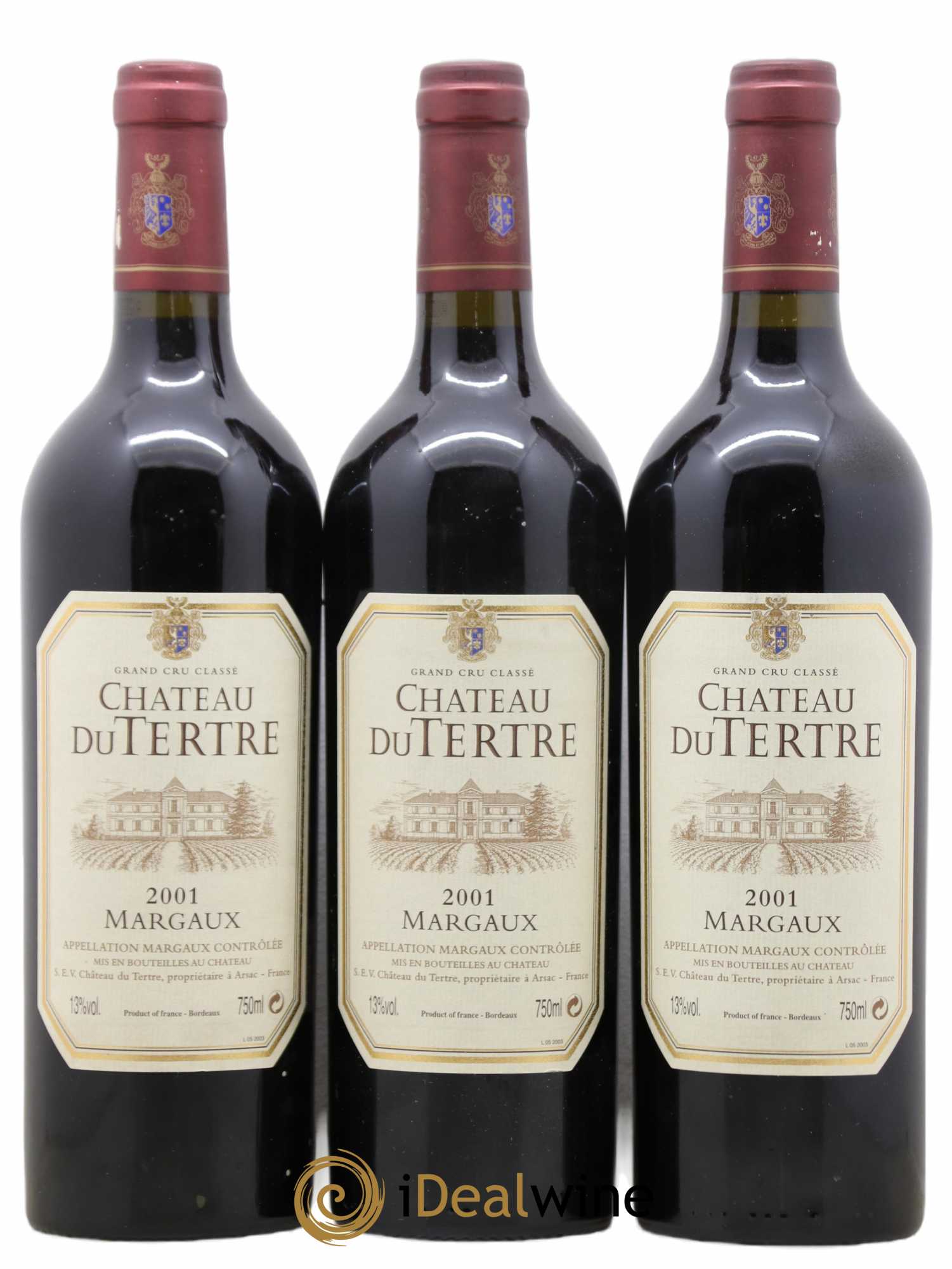 Château du Tertre 5ème Grand Cru Classé 2001 - Lot de 3 bouteilles - 0