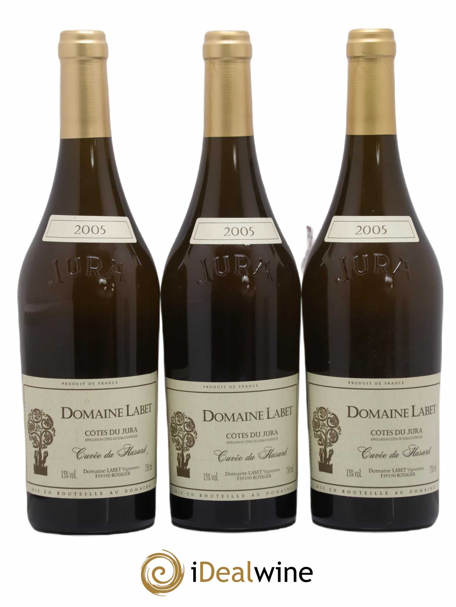 Côtes du Jura Vin de voile Chardonnay du Hasard Romain - Julien - Charline Labet 2005 - Lot de 3 bouteilles - 0