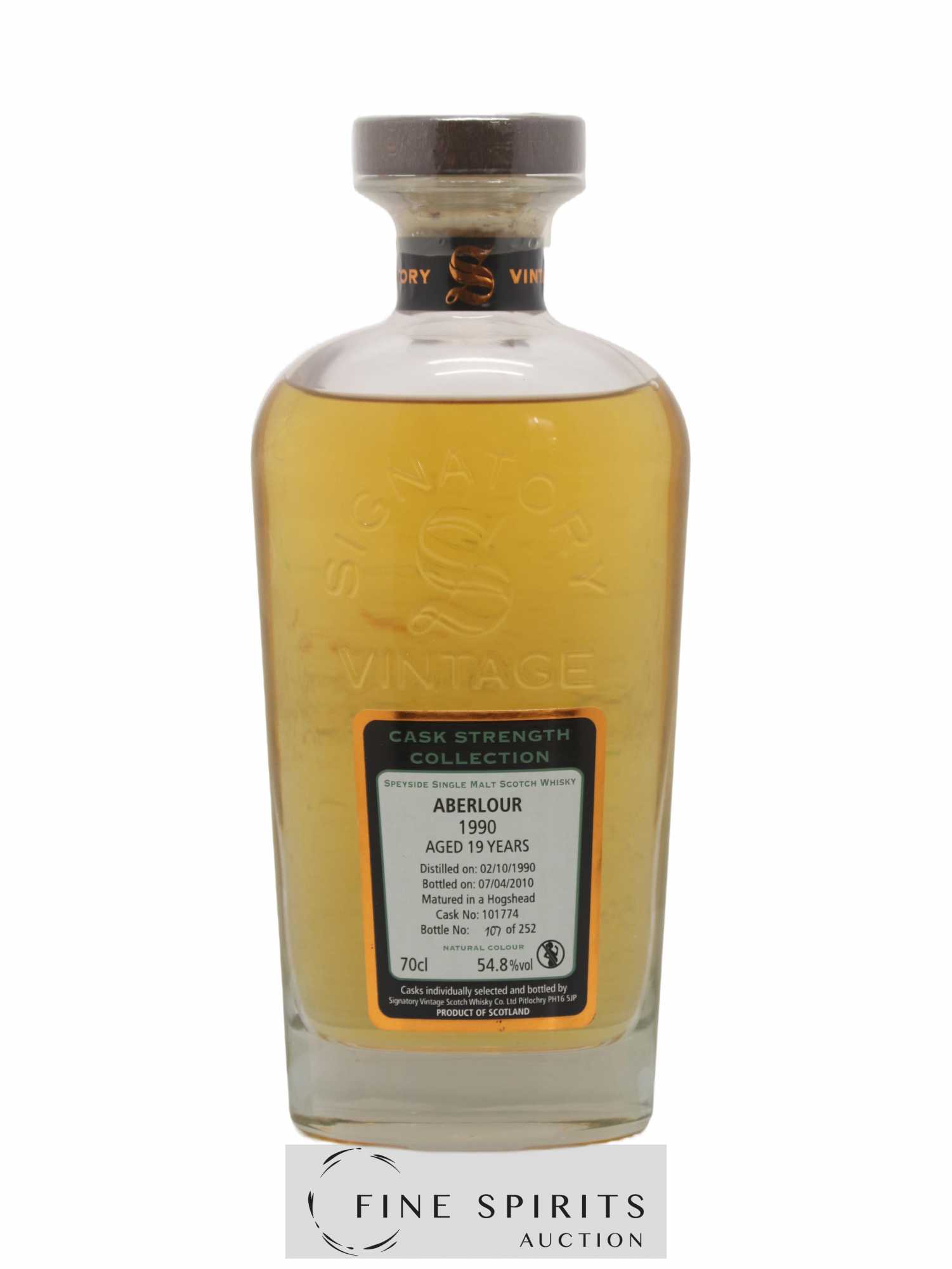 Aberlour 19 years 1990 Signatory Vintage Cask n°101774 - One of 252 - bottled 2010 Cask Strength Collection - Lot de 1 bouteille - 1