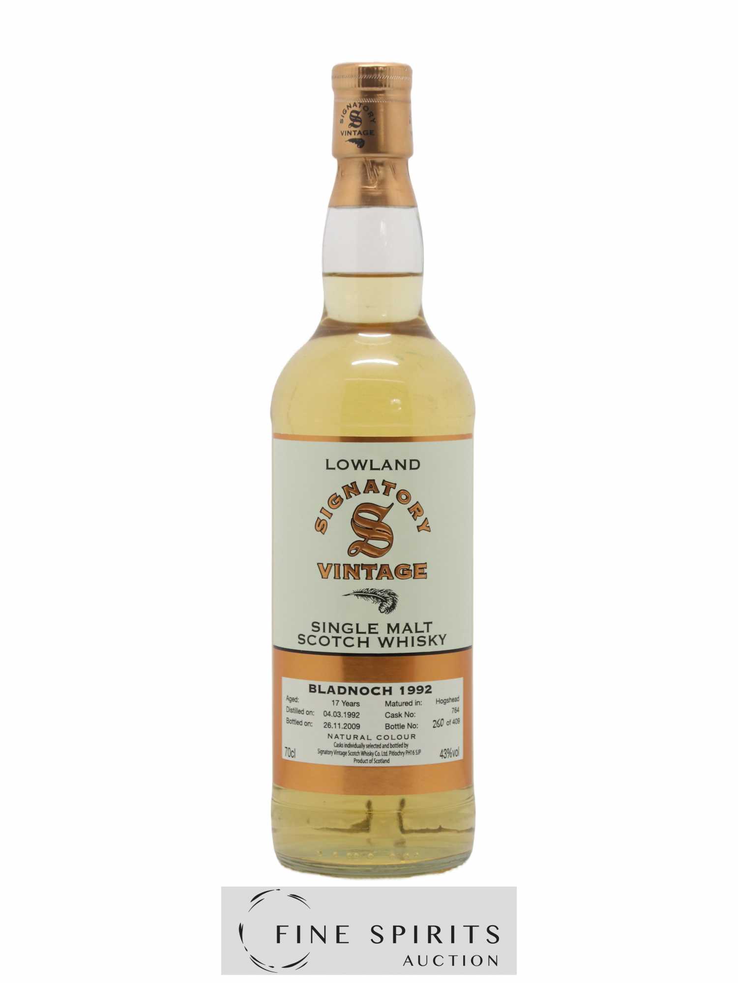 Bladnoch 17 years 1992 Signatory Vintage Hogshead Cask n°764 - One of 409 - bottled 2009 - Lot of 1 bottle - 1