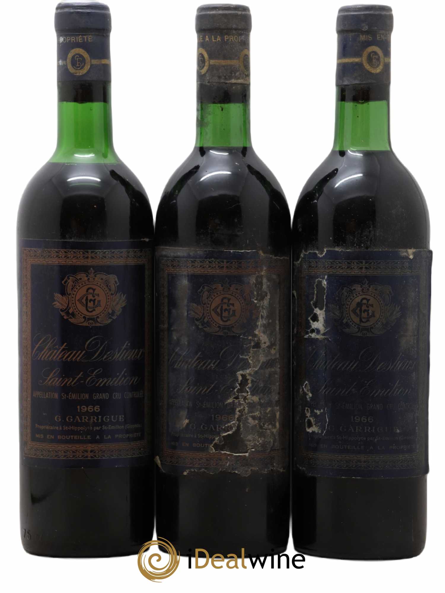 Château Destieux Grand Cru Classé 1966 - Lot de 3 bouteilles - 0
