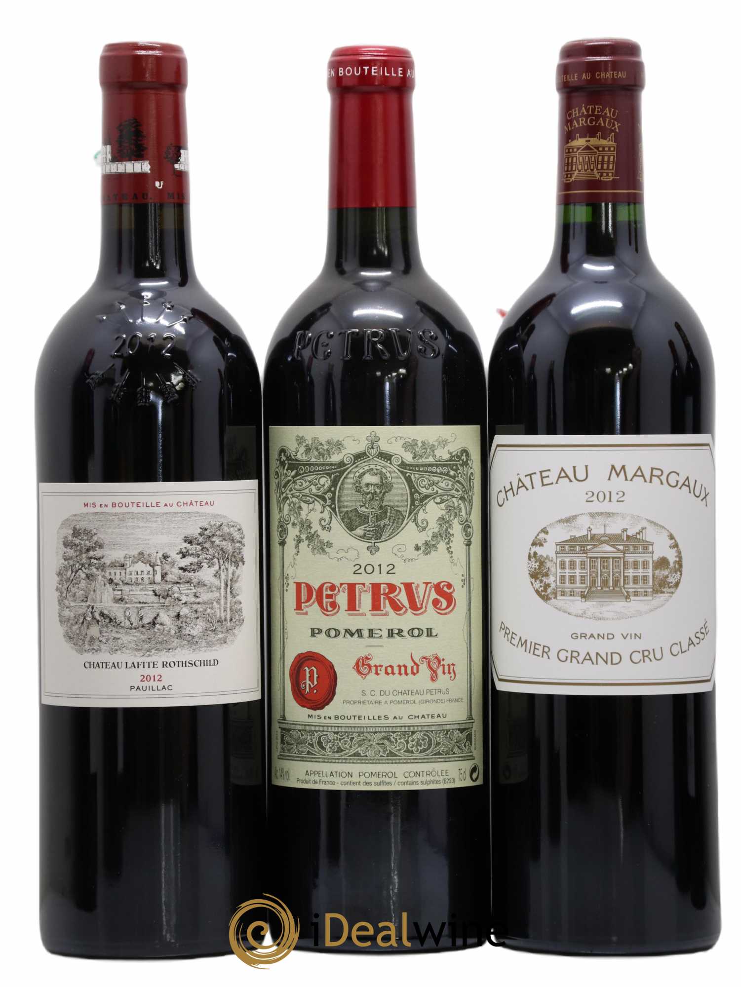 Caisse Duclot Petrus - Cheval Blanc - Lafite Rothschild - Chateau Margaux - Mouton Rothschild - Haut Brion - La Mission Haut Brion 2012 - Lot de 7 bouteilles - 1