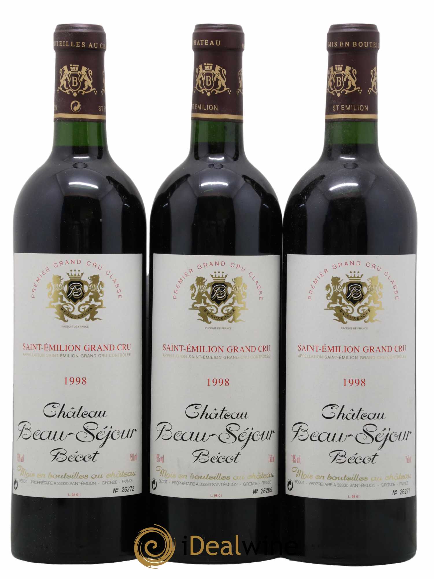 Château Beau-Séjour Bécot 1er Grand Cru Classé B 1998 - Lot de 6 bouteilles - 1