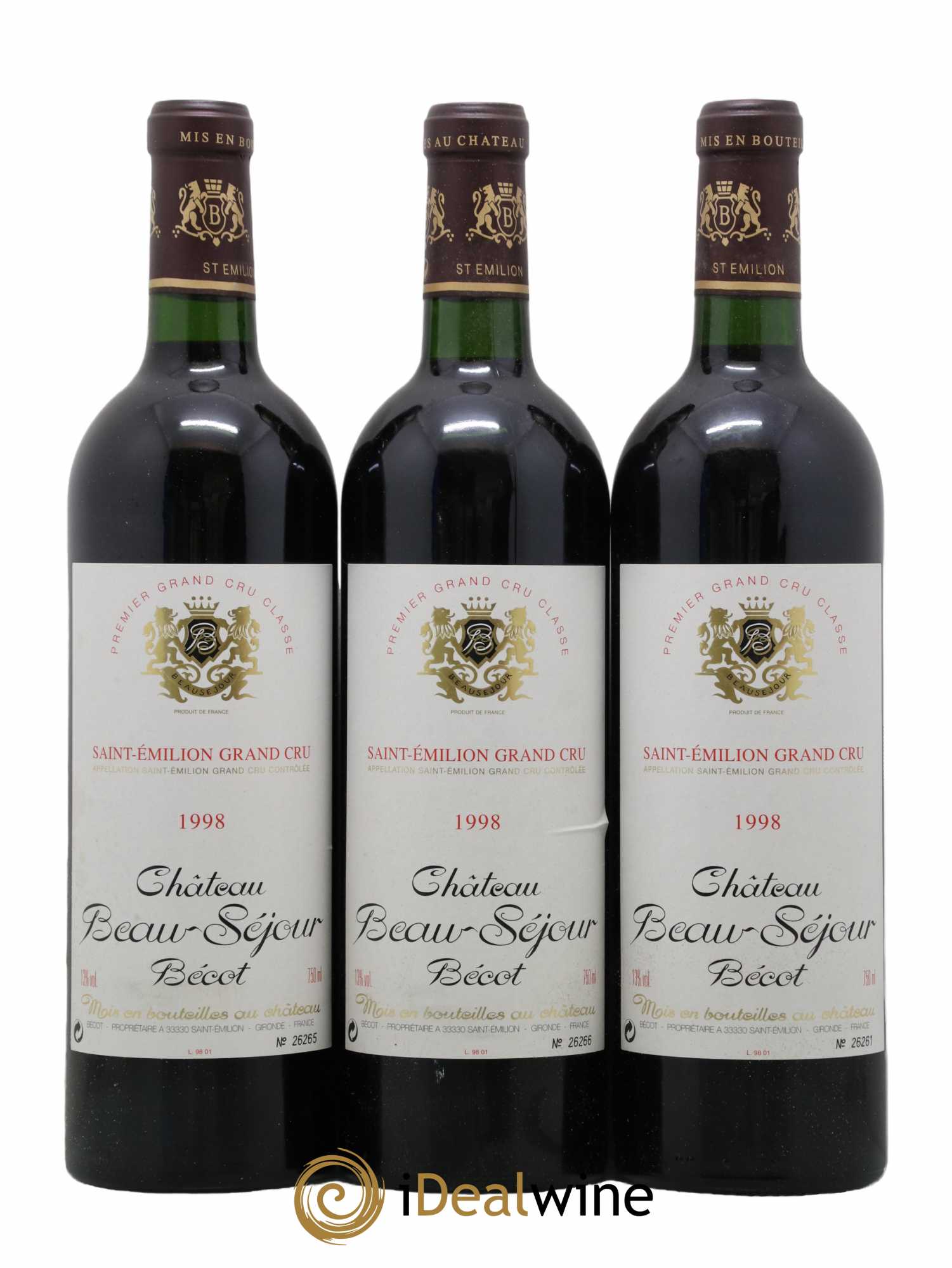 Château Beau-Séjour Bécot 1er Grand Cru Classé B 1998 - Lot de 3 bouteilles - 0