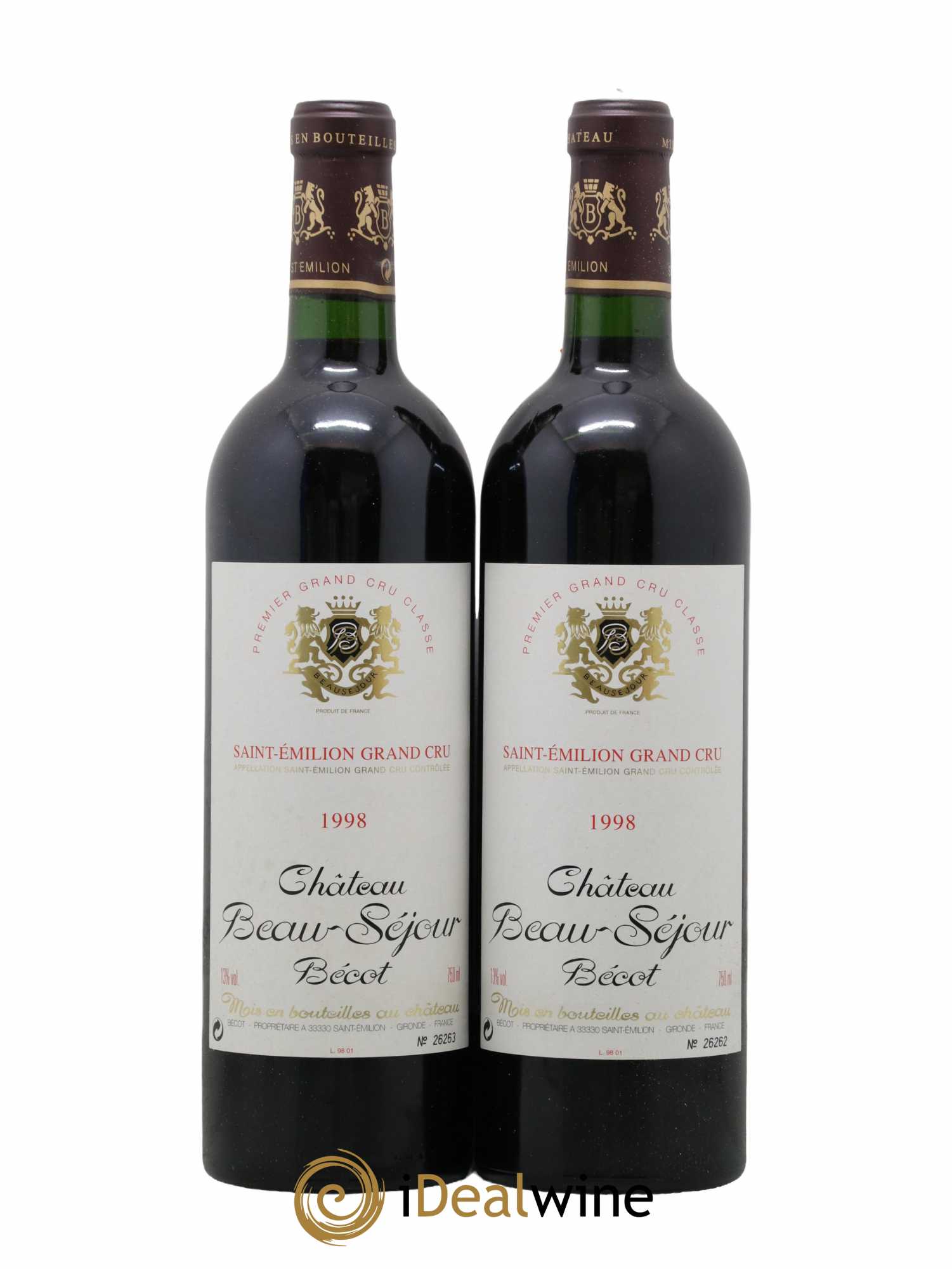 Château Beau-Séjour Bécot 1er Grand Cru Classé B 1998 - Lot de 2 bouteilles - 0
